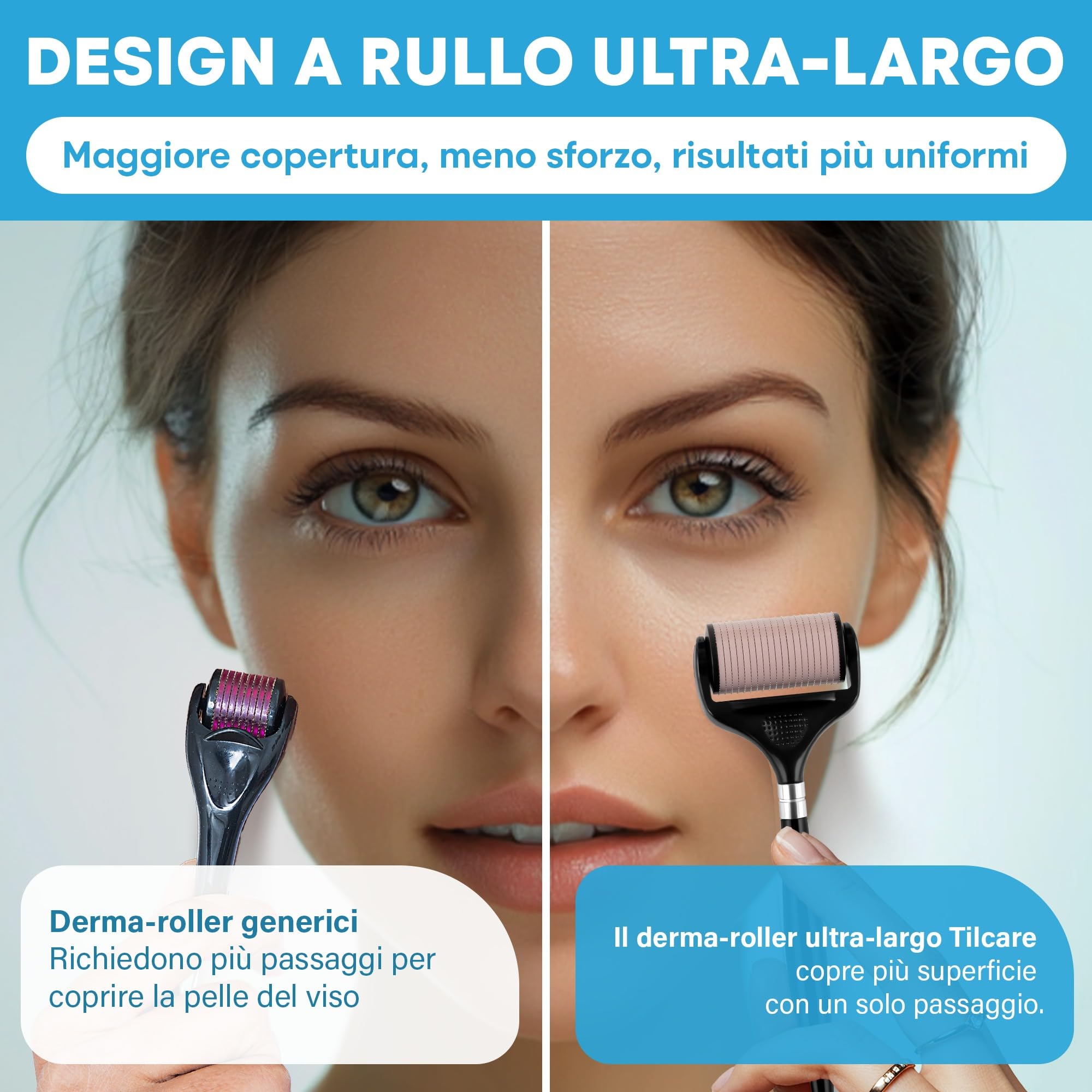 Dermaroller Ultra-Largo per il Viso – Kit di Microneedling per Uso Domestico, Rullo a Micro-Aghi da 0,25 mm per la Cura della Pelle, Superiore al Microneedling Pen/Derma Pen