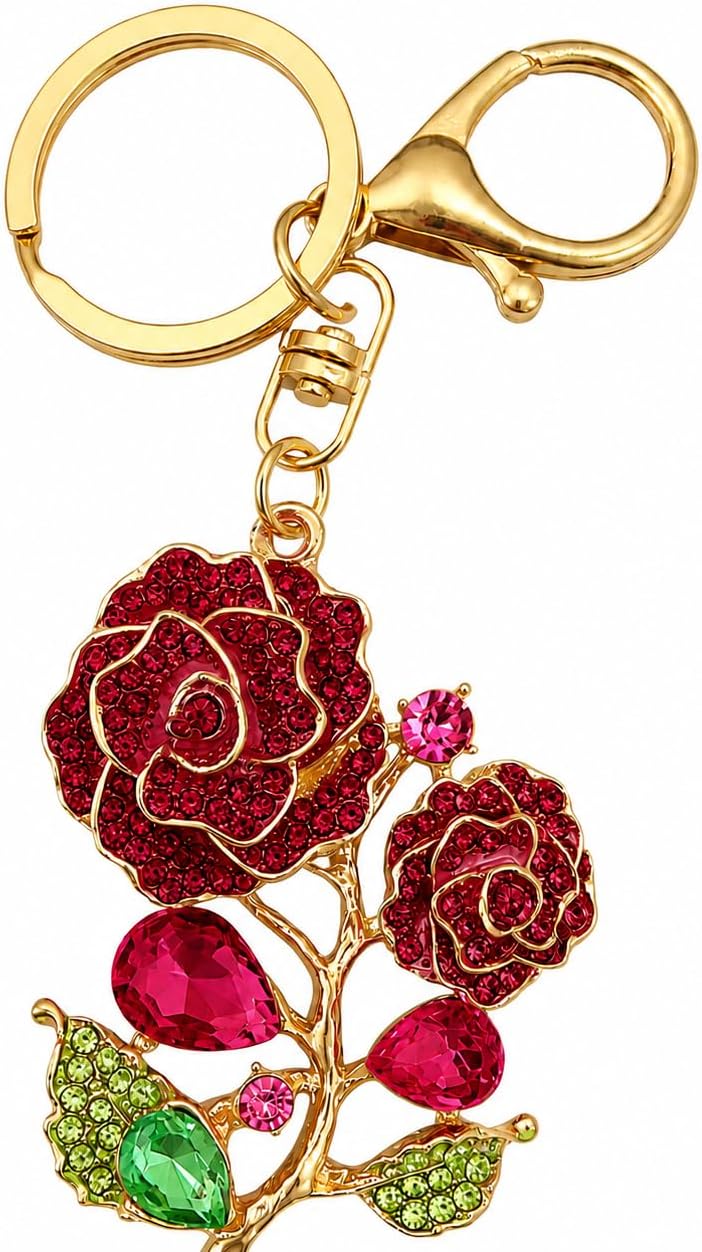 Heart Pearl Flower Keychain Elegant Crystal Rhinestone Bag Charm Gold Purse Pendant Cute Accessory Gift for Women