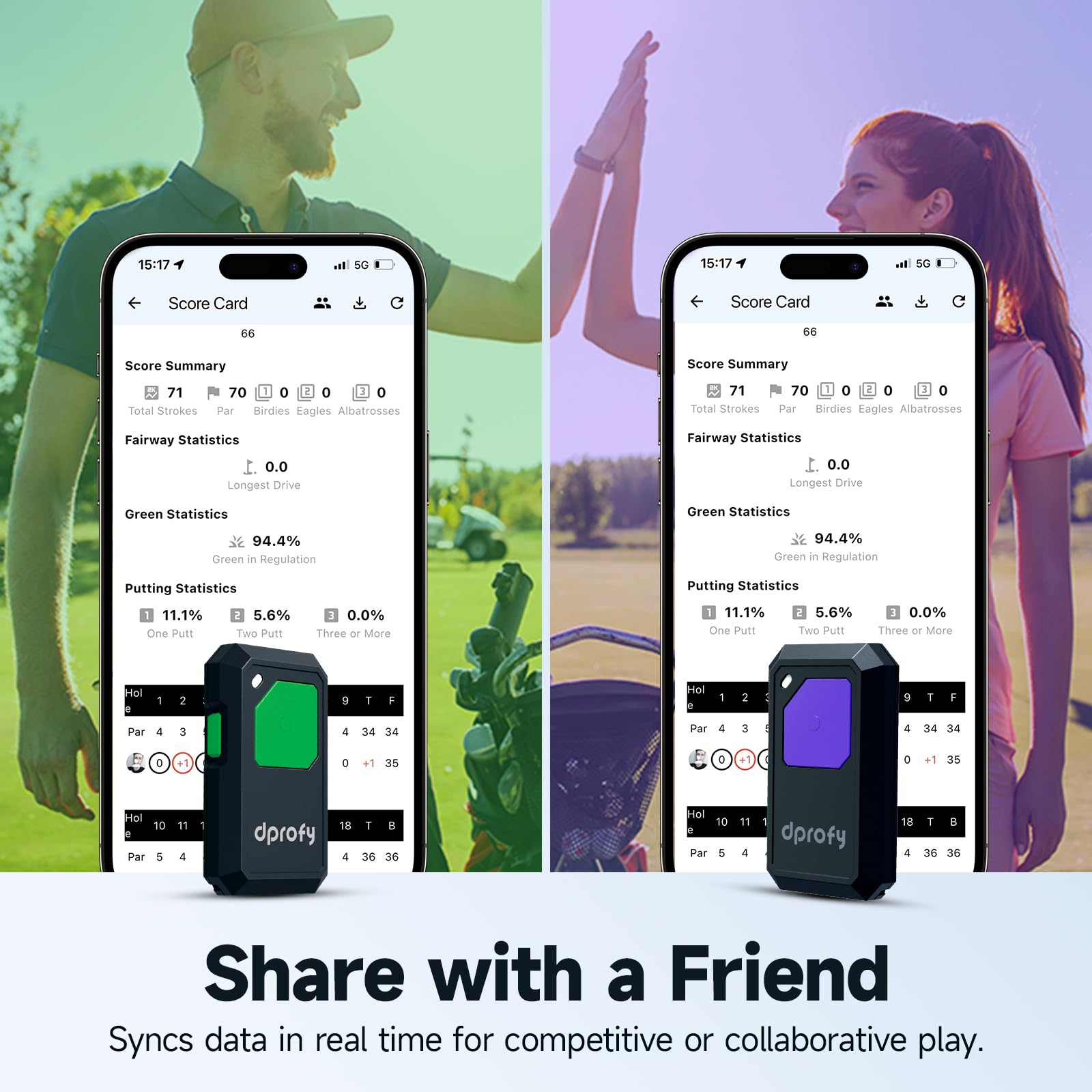 Dprofy Golf GPS Entfernungsmesser, Sprachausgabe mit Freisprech-Distanzlesung, funktioniert mit Dprofy APP, 40.000+ Kurse, tragbares Clip-on-Golfzubehör, unterstützt zwei Personen