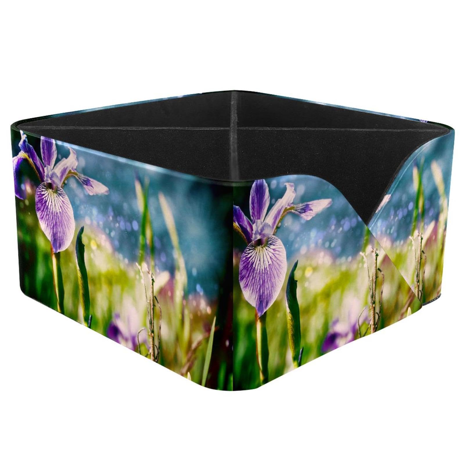 KengjuTesu Iris Flower (3) Desktop Organizer Pen Holder, Rectangular Pencil Cup for Office, Study and Makeup Stations