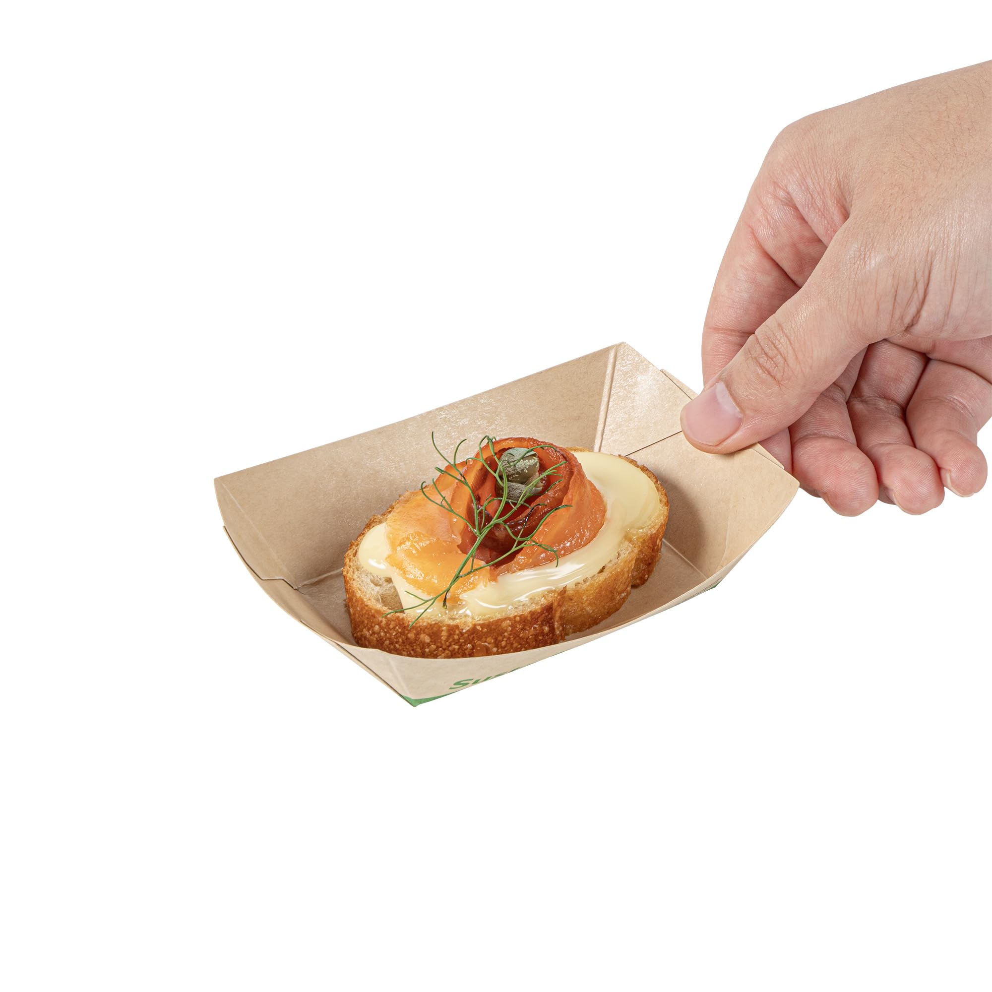 Restaurantware -Sustain - Barcos desechables de comida de 4 onzas, 50 bandejas de papel resistentes para alimentos, con forro de ácido poliláctico, compostables, bandejas de servir de papel de bambú