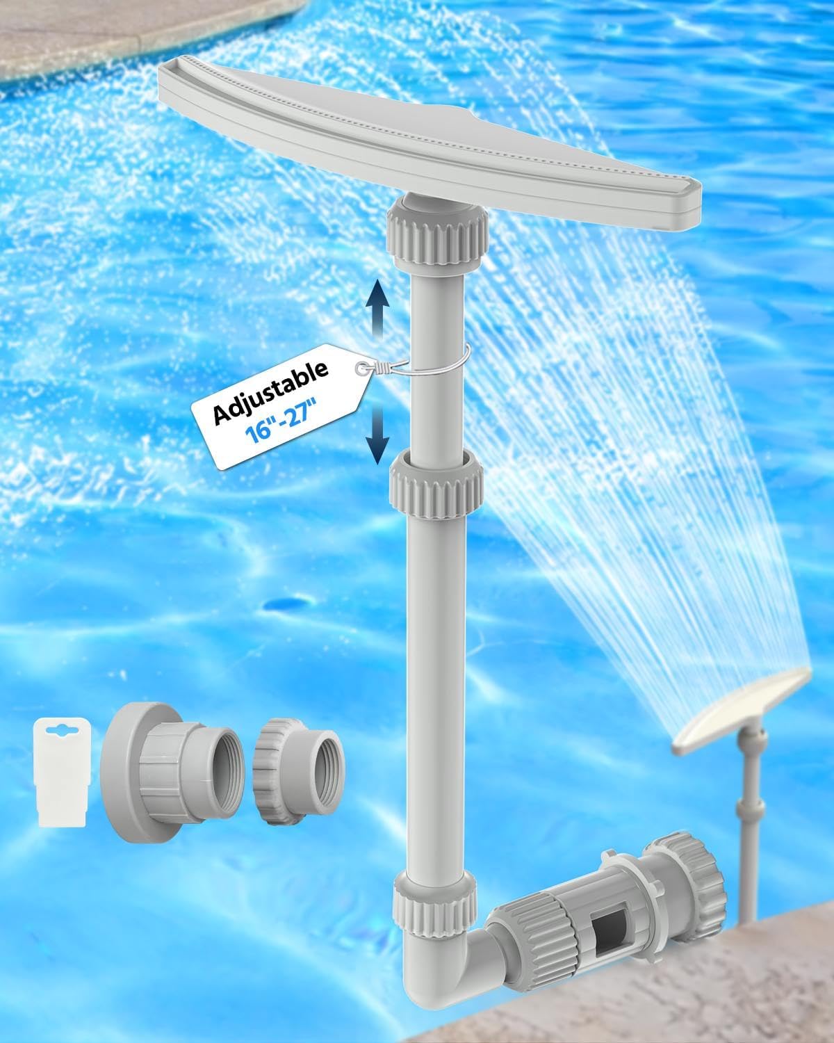 Upgraded Above Ground Pool Fountain - 16''-27'' Adjustable Height, Fan-Shaped Wide Spray Pool Sprinkler Fountain, 360° Pool Fountain for Above and Inground Pools