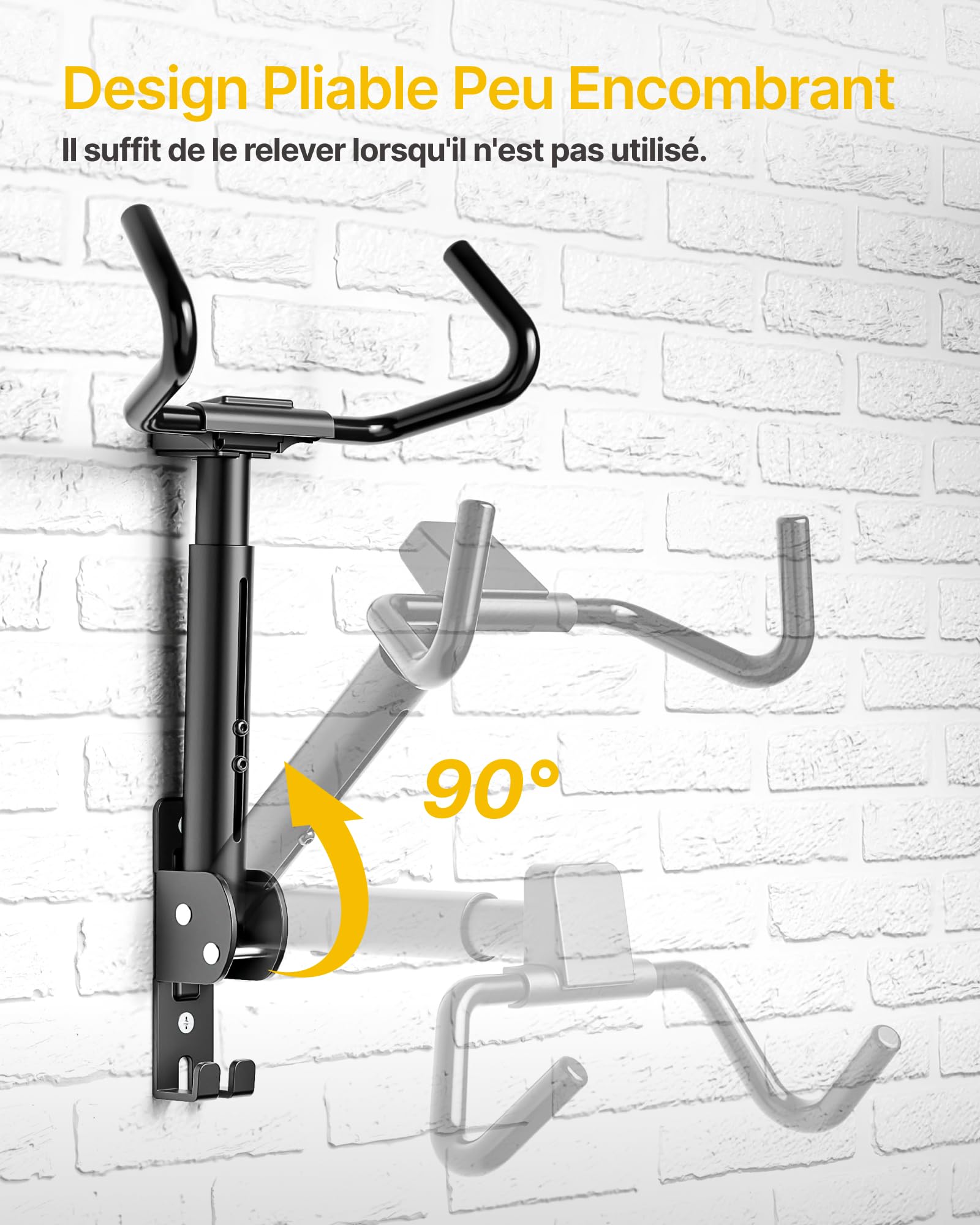 monTEK Support Mural Vélo de Course Pliable, Charge Max 30Kg | Support de Cintre de Vélo Mural, Crochet Mural Pour Vélo de Course, Angle et Distance Par Rapport au Mur Réglable