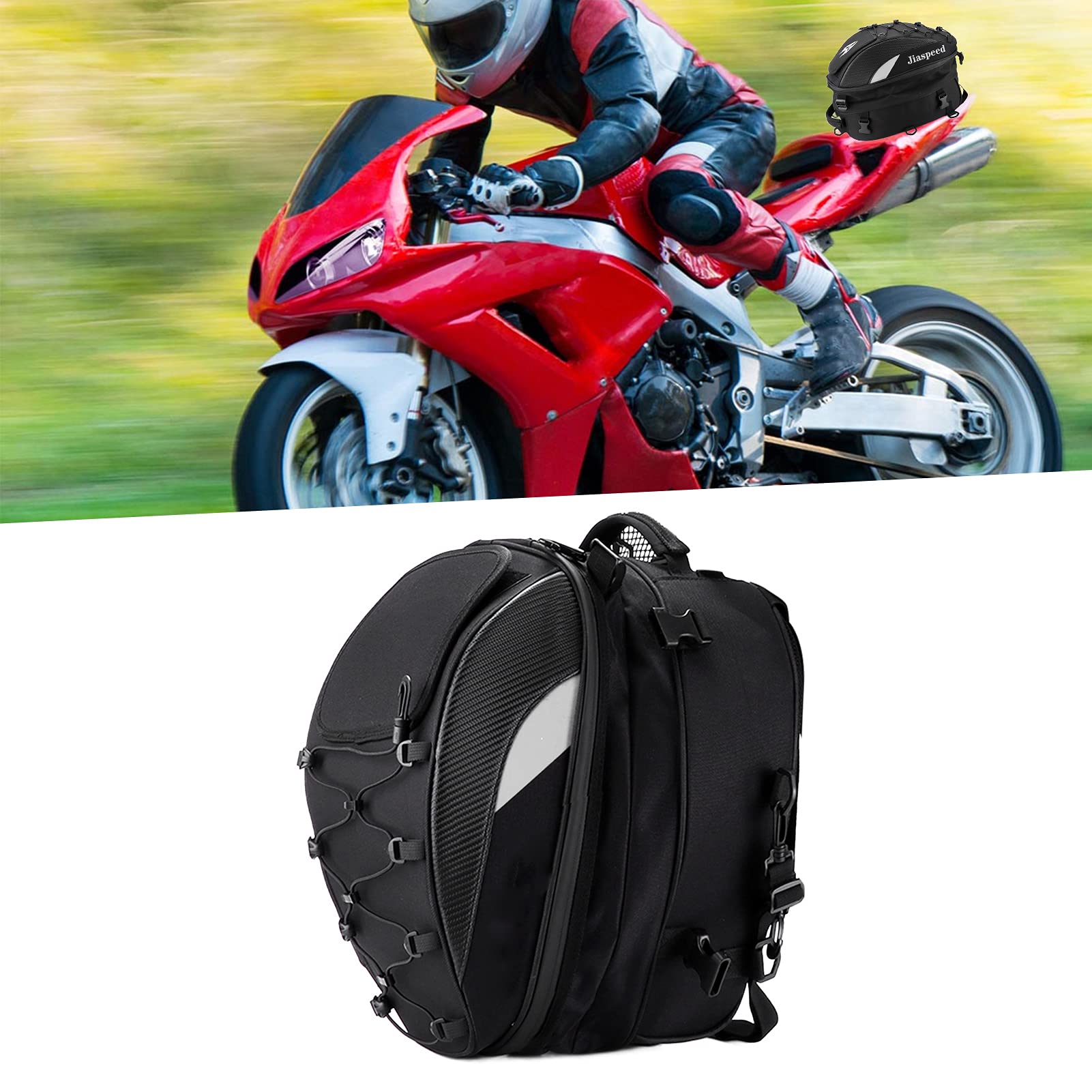 Torba na Tylne Siedzenie Akozon, Torba na Tylne Siedzenie Motocykla Torby na Kask Opakowanie Wodoodporny Materiał Ox Tkana o Wysokiej Gęstości Odblaskowa Uniwersalna(biały)