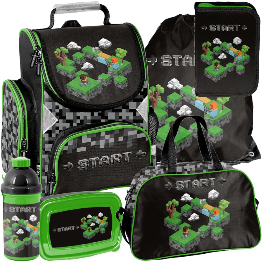 PASO - Mega Set - 6-teiliges- Rucksack, Federmäppchen, Tasche, Trinkflasche, Frühstückstasche, Schulranzen
