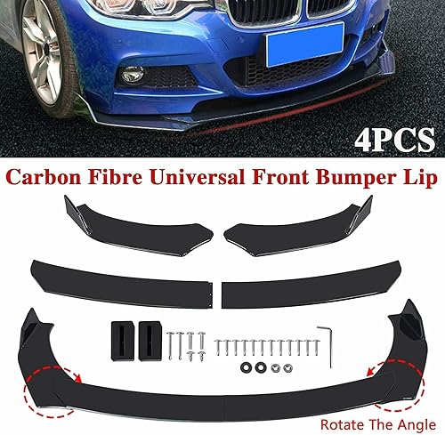 Miniatura 3 de ABX - Juego de parachoques frontal universal en color negro brillante apto para la mayoría de los vehículos juego de carrocería con alerón y difusor