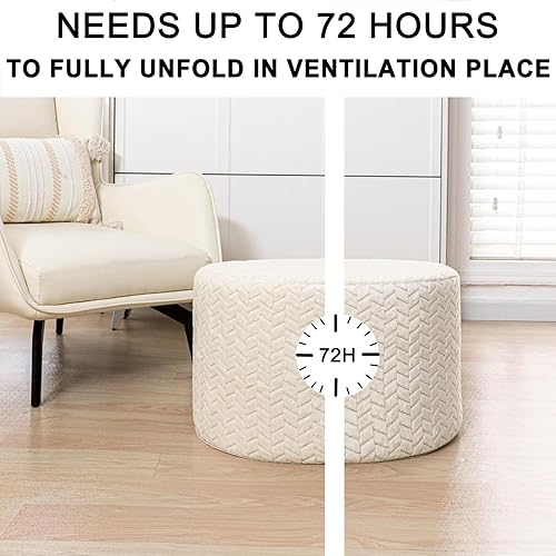 Miniatura 7 de Puf otomano de relleno para sala de estar, dormitorio, almacenamiento en el suelo, reposapiés, taburete otomano redondo, 20 x 20 x 12 pulgadas con