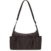 Plaid Shoulder Bags For Women Bow Crossbody Bag Soft Messenger Purse Zipper Handbag Adjustable Shoulder Straps
