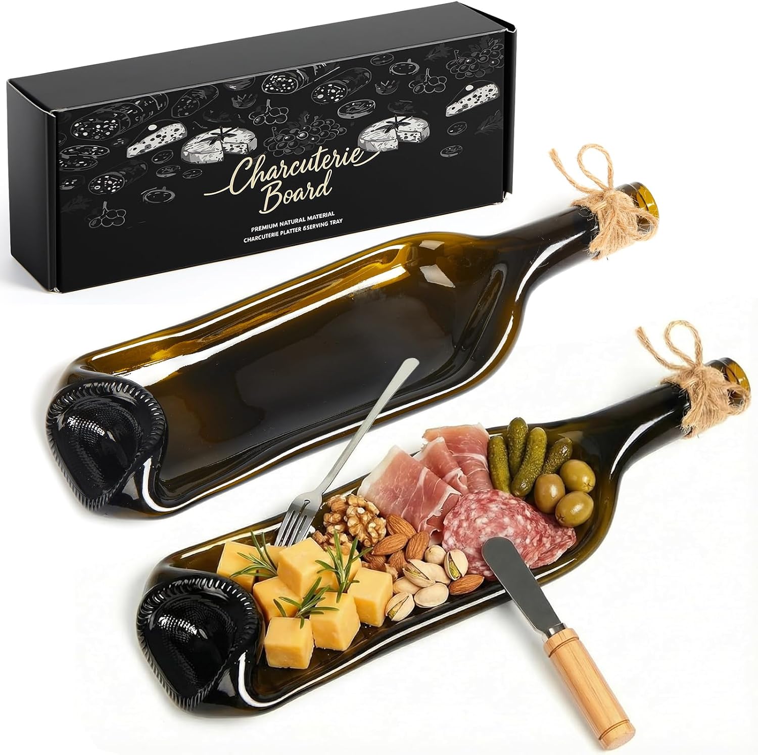Bokon 2 Pcs Wine Gifts Melted Wine Bottle Serving Tray, Brown