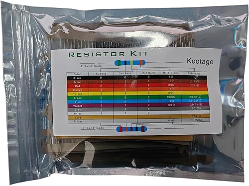Kootage Kit surtido de resistencias de película metálica de 12 W, 500 piezas, 25 valores 1 Ohm-1M Ohm 1% Tolerancia Kit de resistencia de película