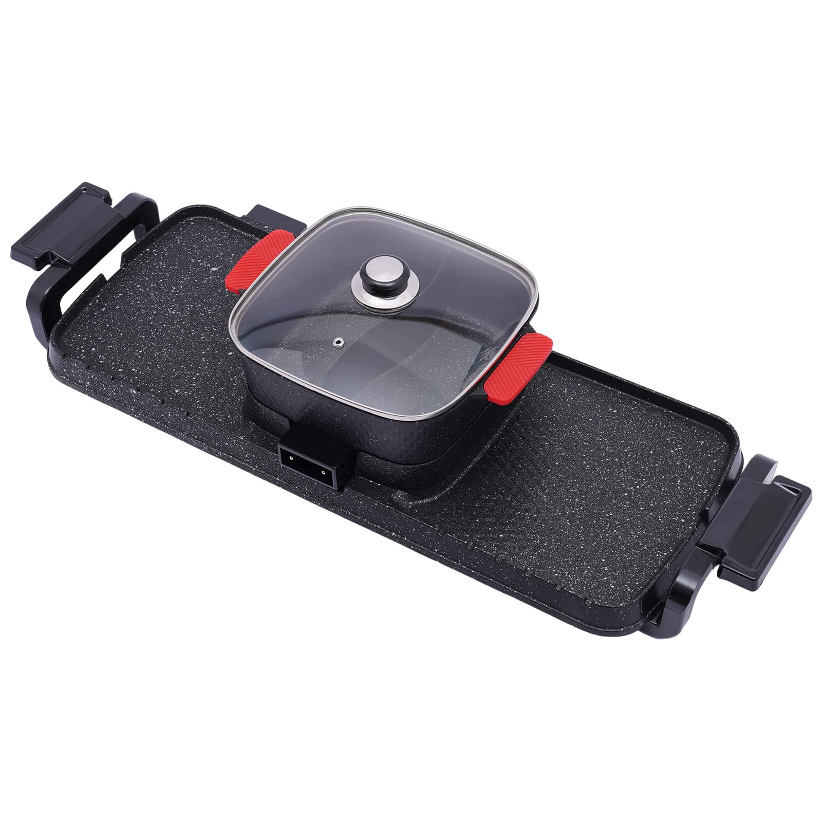 2 in 1 Elektrischer Hot Pot Grill,Multifunktionale BBQ Hot Pot,Kochplatte mit Temperaturregelung, Separierbarer Grillpfanne,für Familie, Abendessen, Freunde und Party