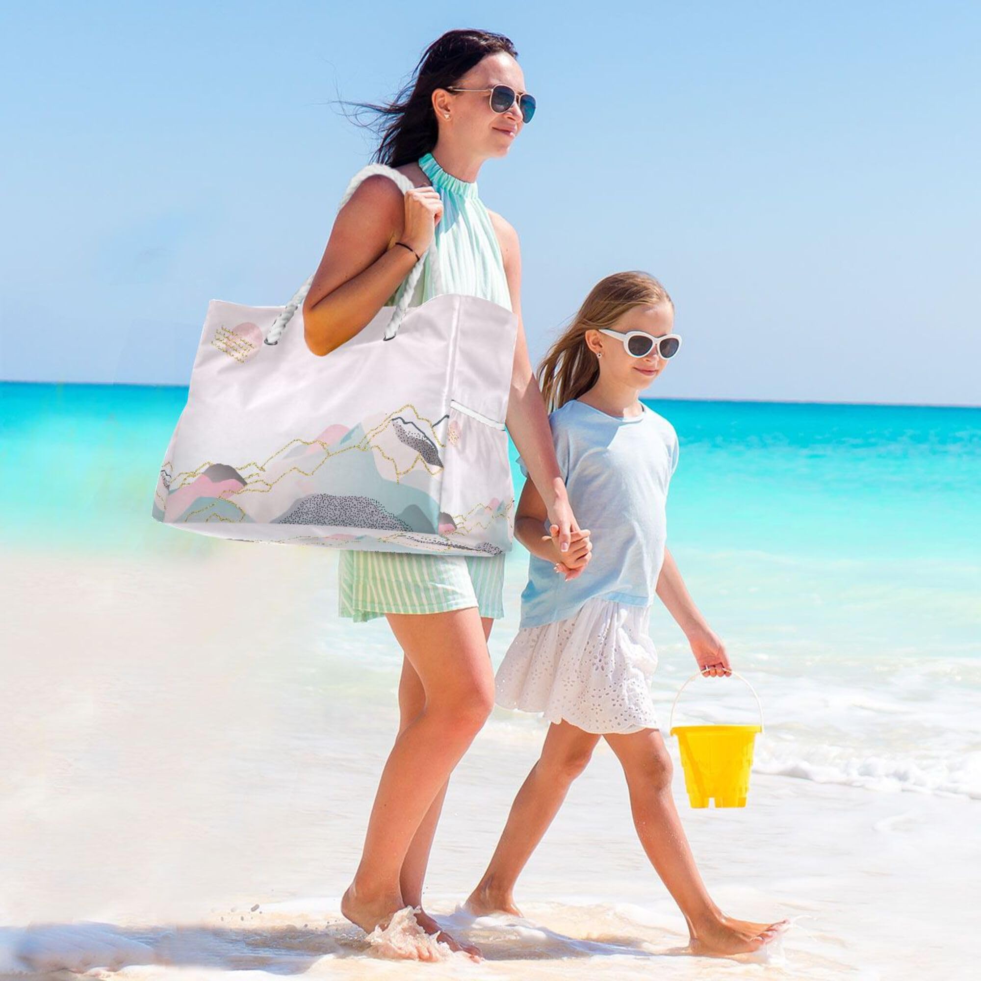 ALAZA Große Strandtasche für Damen, Kaktusgrün, Sukkulenten, Pflanzen, Blumenmuster, sanddicht, Strandtasche, wasserdicht, mit Reißverschluss, Nasstaschen, Reise-/Fitness-/Schwimmtasche