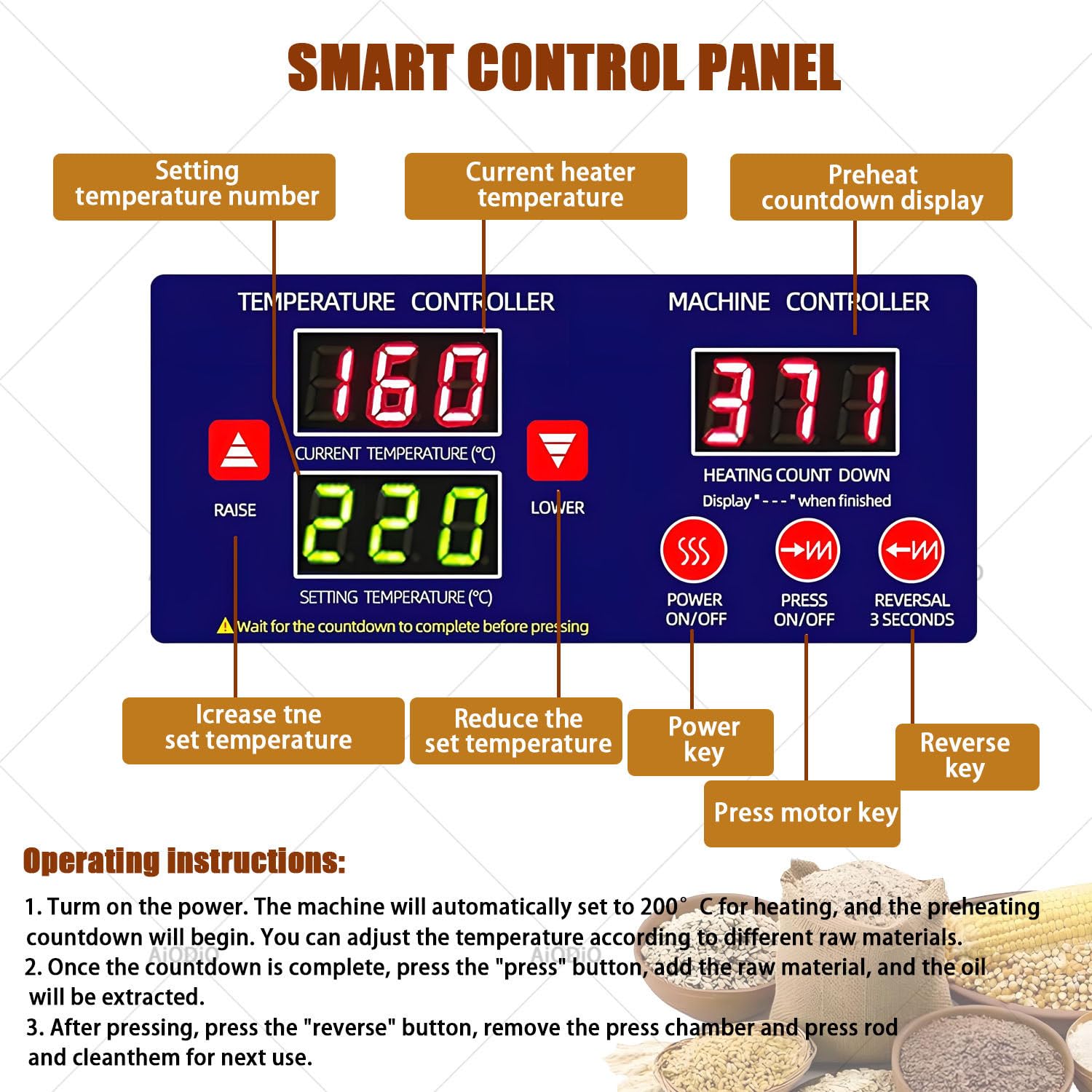 Prasa do oleju 820 W, komercyjna, elektryczna, 3-6 kg/h, ≤ 70 dB, inteligentna kontrola temperatury, wydajna, blatowa prasa do oleju z orzeszków ziemnych i sezamu