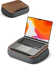 viozon Laptop Stand, Cushion Table, Above Knee Table, Fits Within 15 Inches While Sleeping, Stepless Height Adjustable Angle, Foldable, Storage Tray Included, Bed Table, Table Cushion, Use as Writing Stand, Wood Grain
