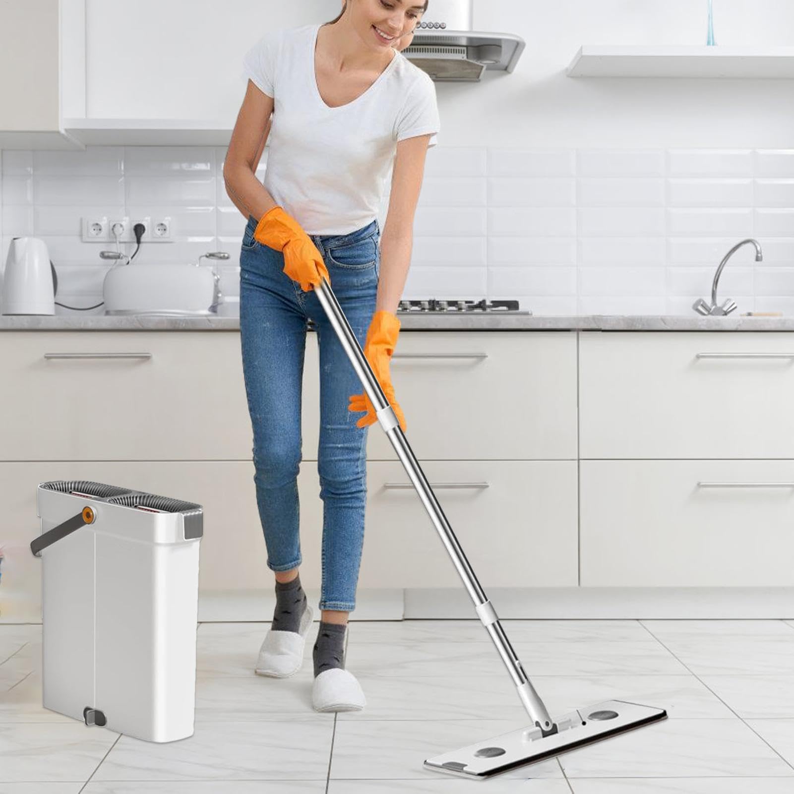 de Limpieza de Microfibra Giratorio, Inodoro y seco, fácil de Usar, de Limpieza para Suelos, Paredes, Herramientas de Limpieza eficientes para el hogar y el Uso de Microfibra mop for | Ajustable Set De Limpieza Cubo Con Fregona Para Suelos Paredes Ventana