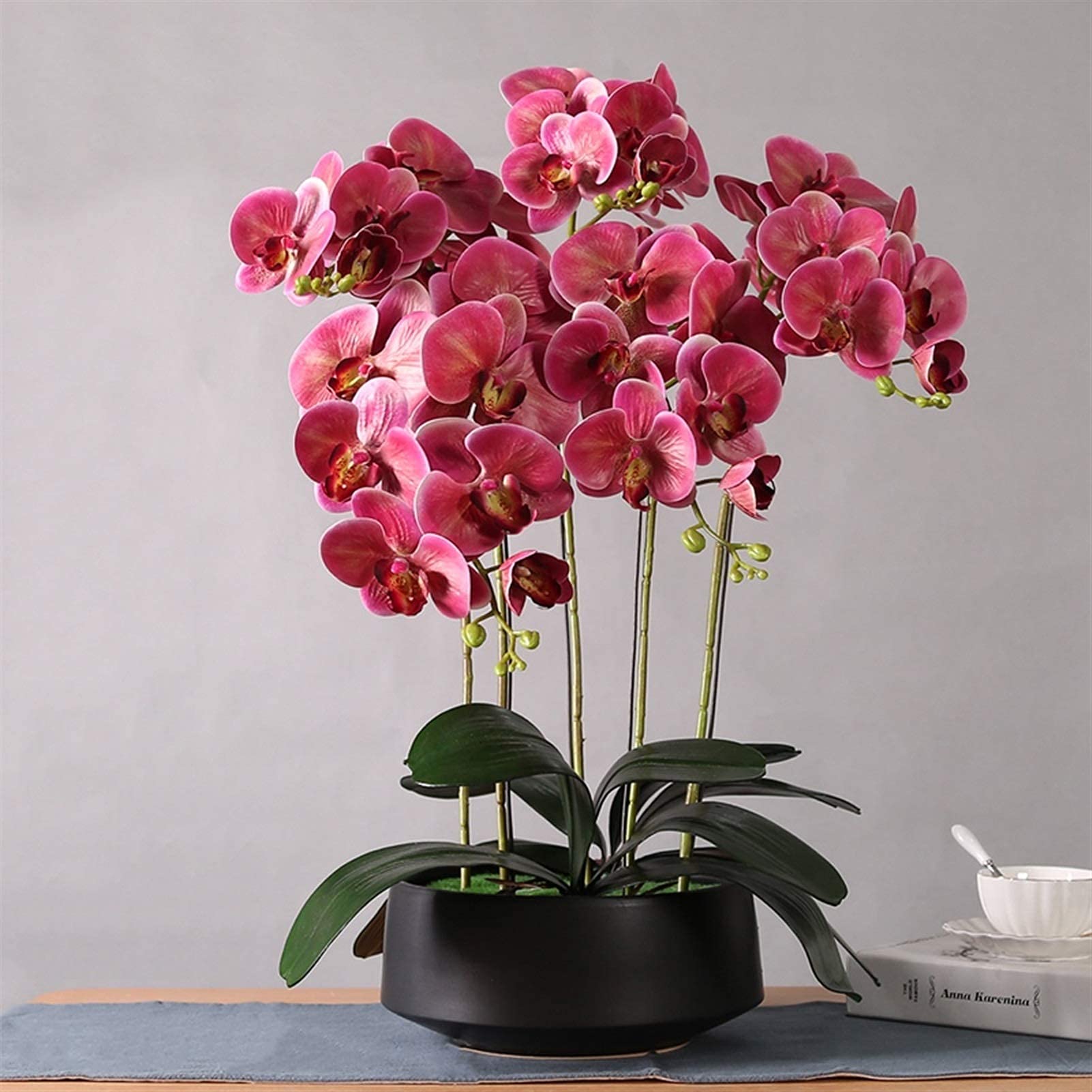 AYCDL Artificial Flower Set, Artificial Orchid Flowers in Vase Bonsai Phalaenopsis Fake Plant Planter Centerpieces for Living Room Arrangements Decoration Beautiful Artificial