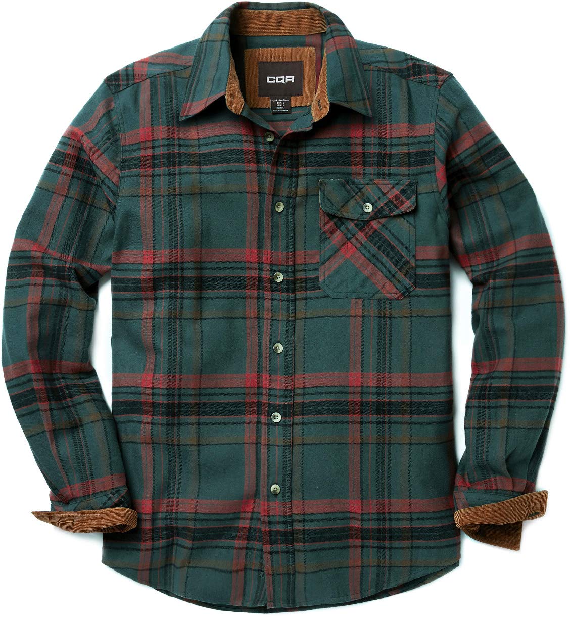 CQR Men's long-sleeved flannel comfortable button-up cotton shirt