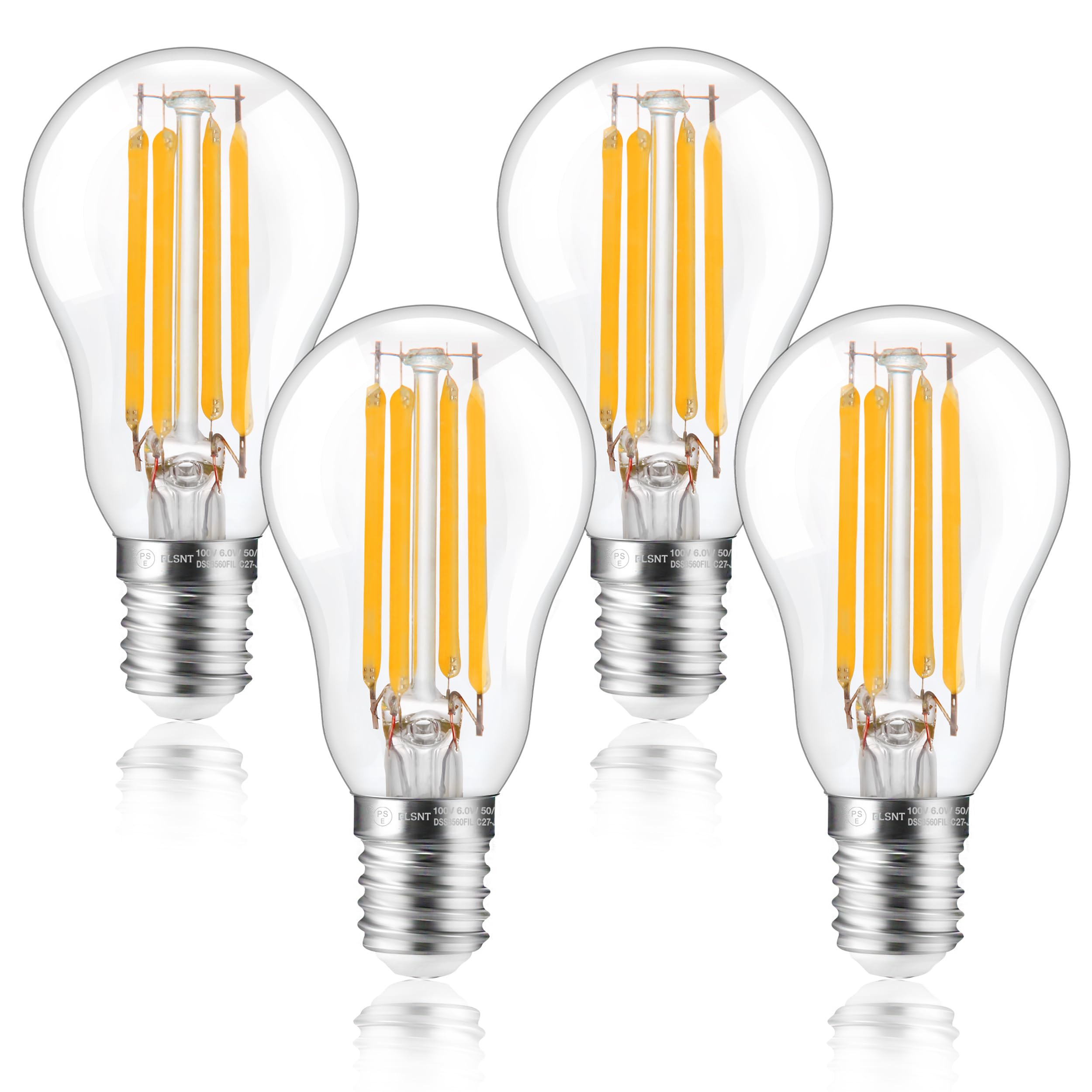 FLSNT LED ミニクリプトン電球 E17口金 60W形相当 電球色 小形 エジソン電球 600lm フィラメント電球 シャンデリア用 省エネ 高演色 広配光タイプ 非調光タイプ PSE認証済み 4個入