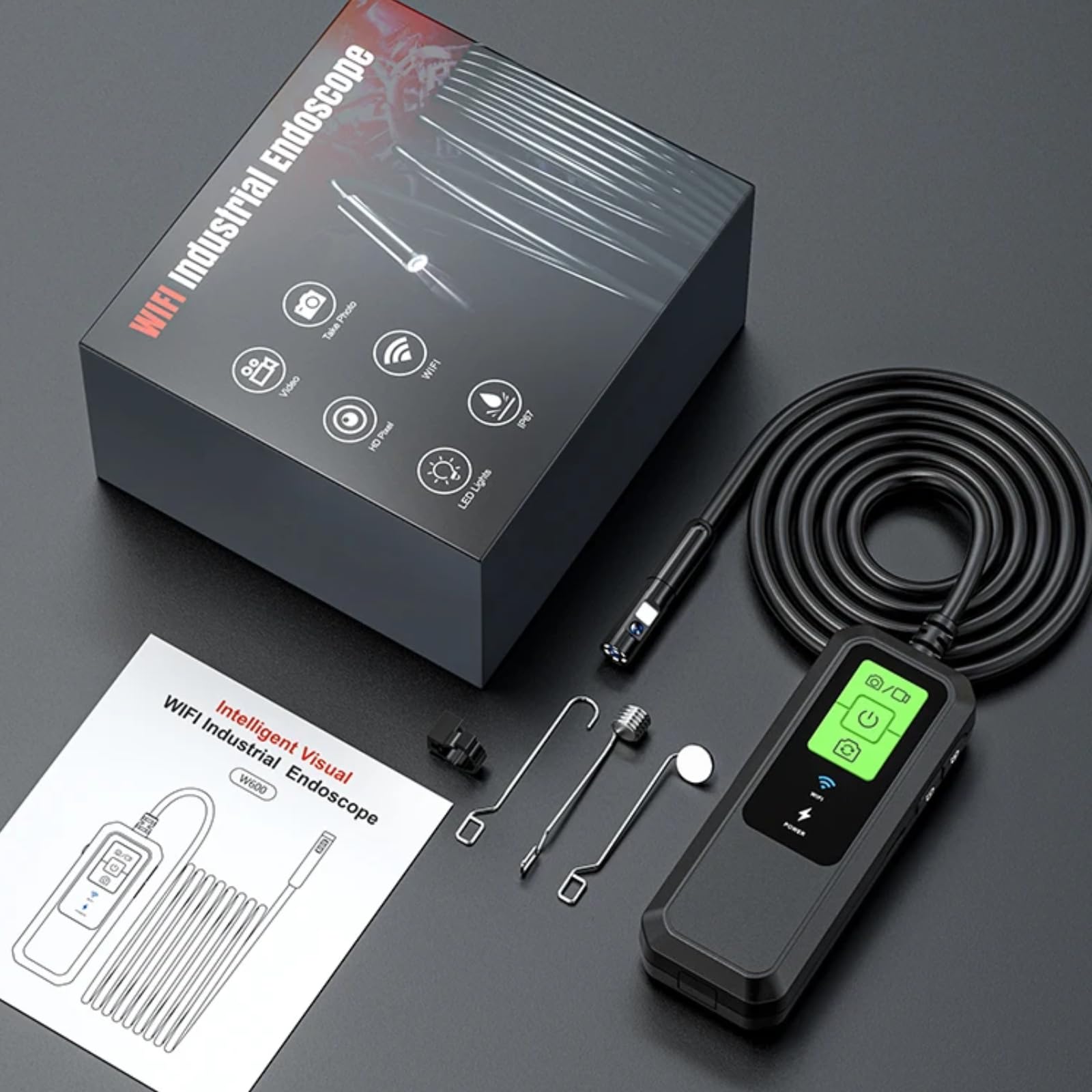 Endoscopio per Smartphone con Luce, wifi Telecamera Endoscopica IP67 Impermeabile Telecamera Ispezione tubi, Industriale Endoscopio Boroscopio Snake per And roid e i O S, 850mAh, 1M