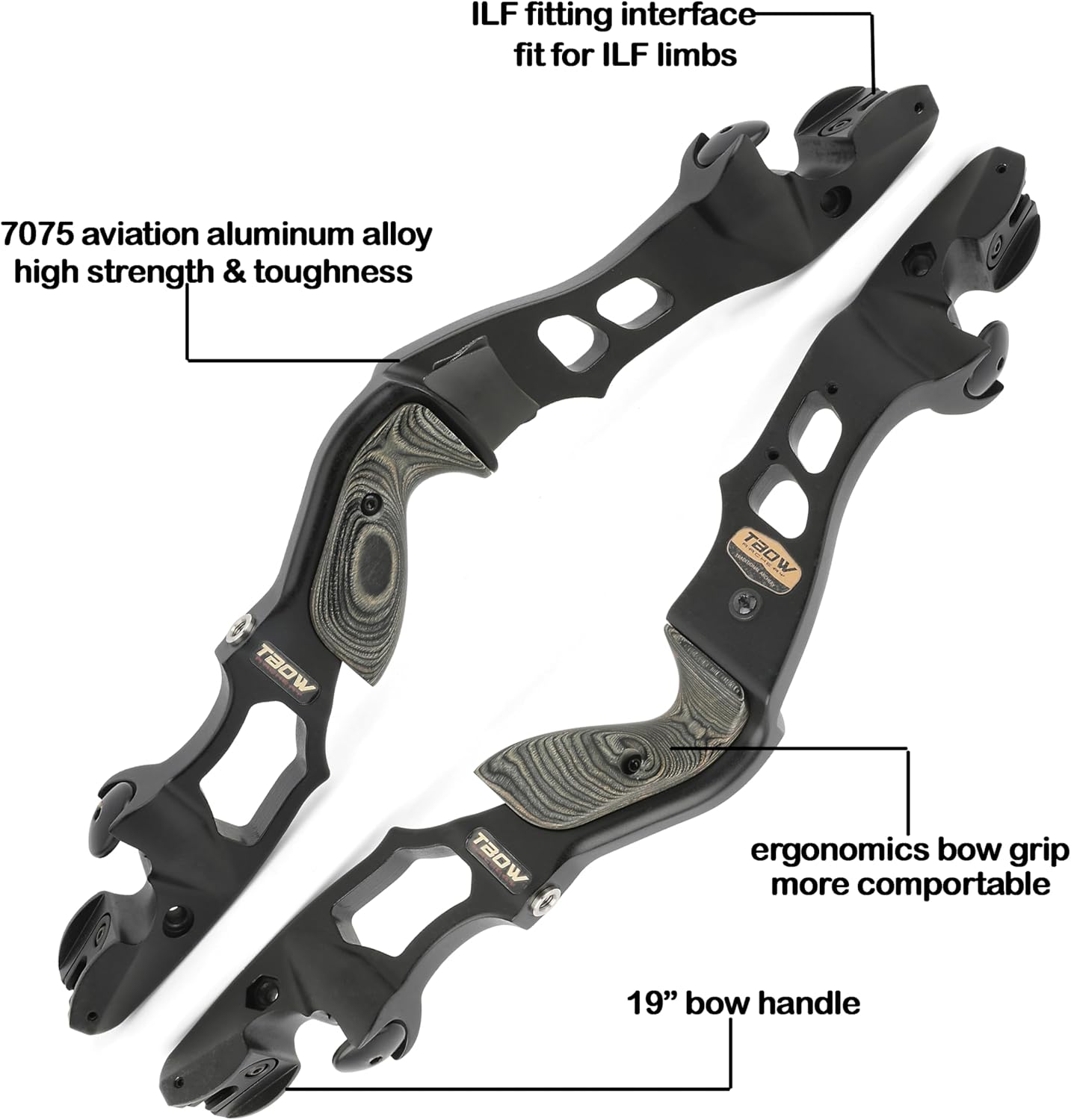 ZSHJGJR 19" ILF Bow Riser Handle CNC Aluminum Taken Down Recurve Bow Grip Metal Right Handed for Archery Outdoor Hunting Shooting