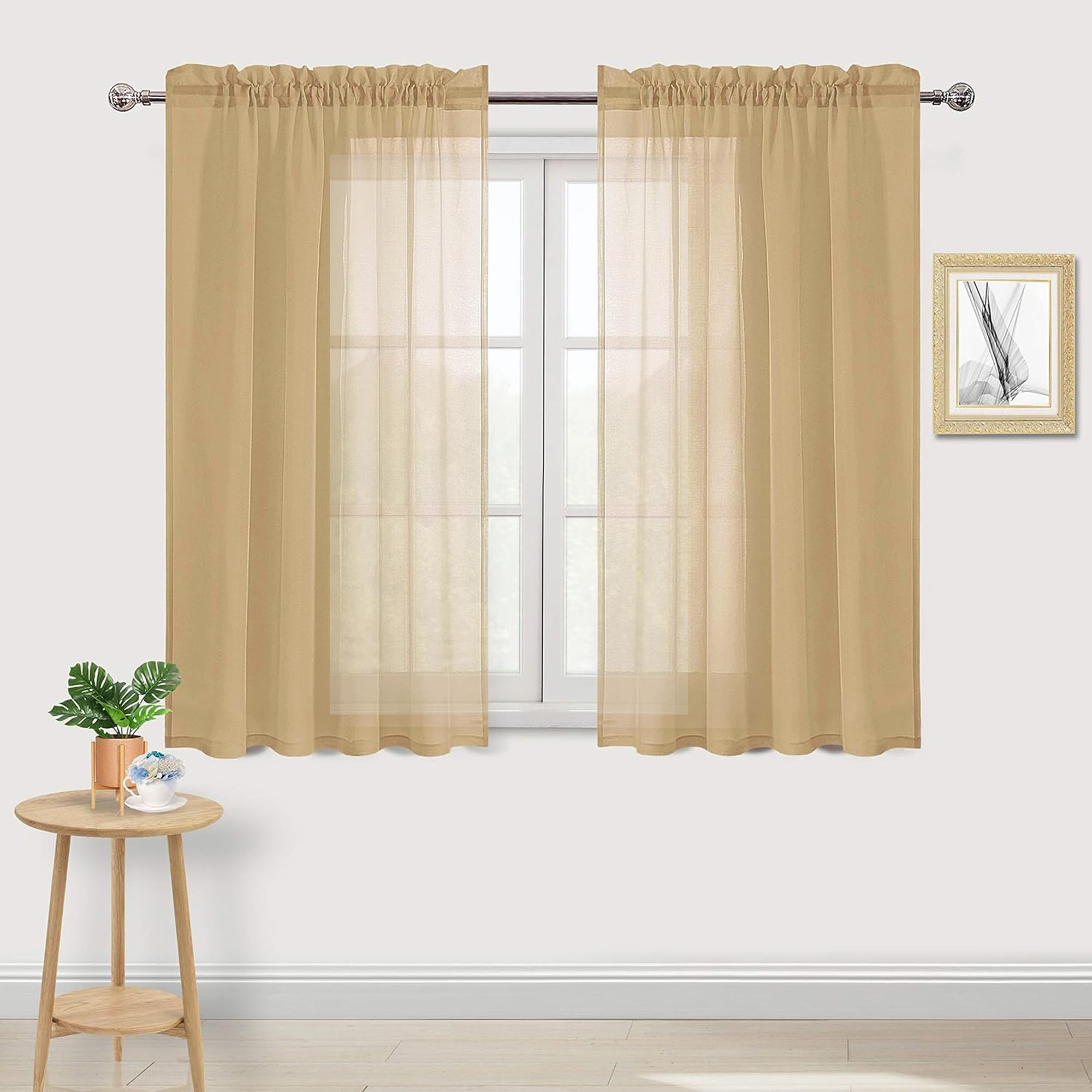 DWCN Sheer Voile Curtains Semi-Sheer Curtains with Rod Pocket for Bedroom Living Room 52x45 Inch Drop Set of 2 Panels, Taupe — image 1
