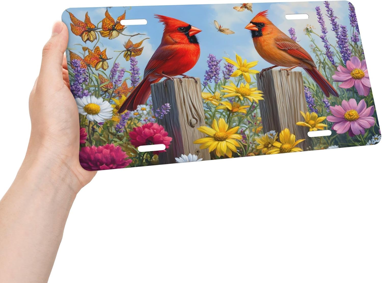 License Plate, Christmas Cardinal Flower Floral Novelty Vanity Tag with 4 Holes for Men Women, Aluminum Metal Decorative Front Car Plate Car Tags Auto Accessories for Trucks, SUVs, 6×12 Inch,A-988 image 2