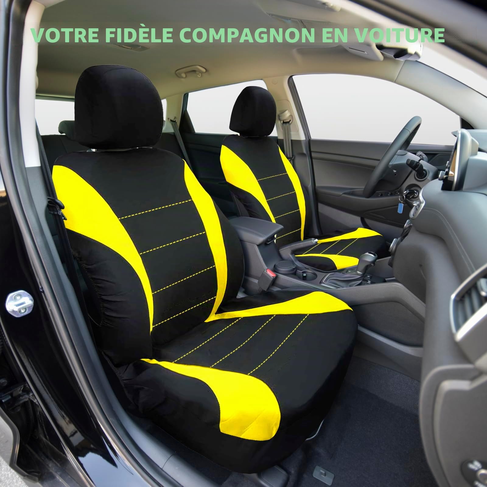 Lot de 2 housses de siège avant de voiture - Taille universelle - Imperméables - Compatibles avec les airbags - Faciles à installer avec housses d'appui-tête