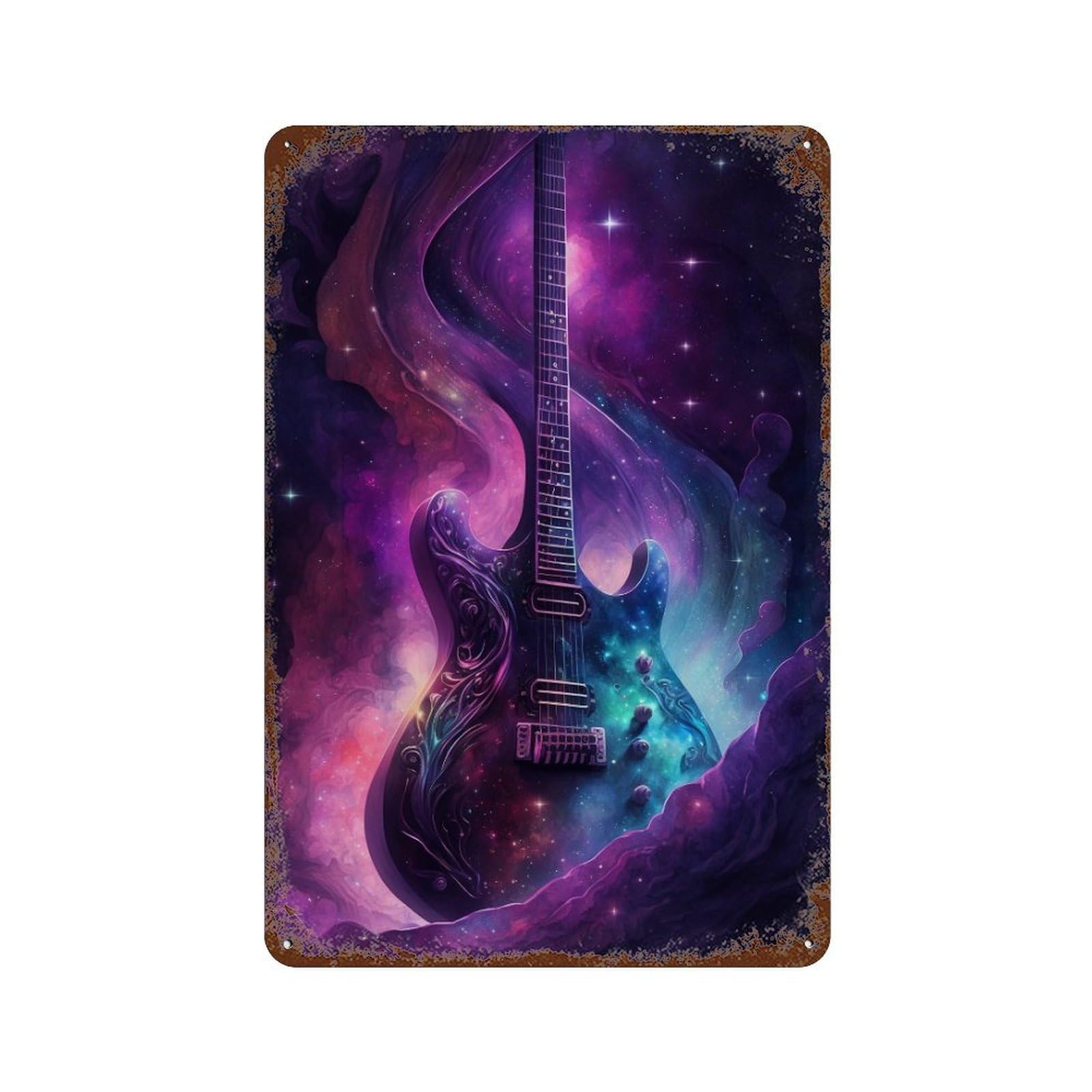 Rust Effect Galactic Guitar Dreams Rustic Tin Plaque 11.8"x7.9", Classic Wall Plaque for Shed, Workshop And Garage Wall Decor