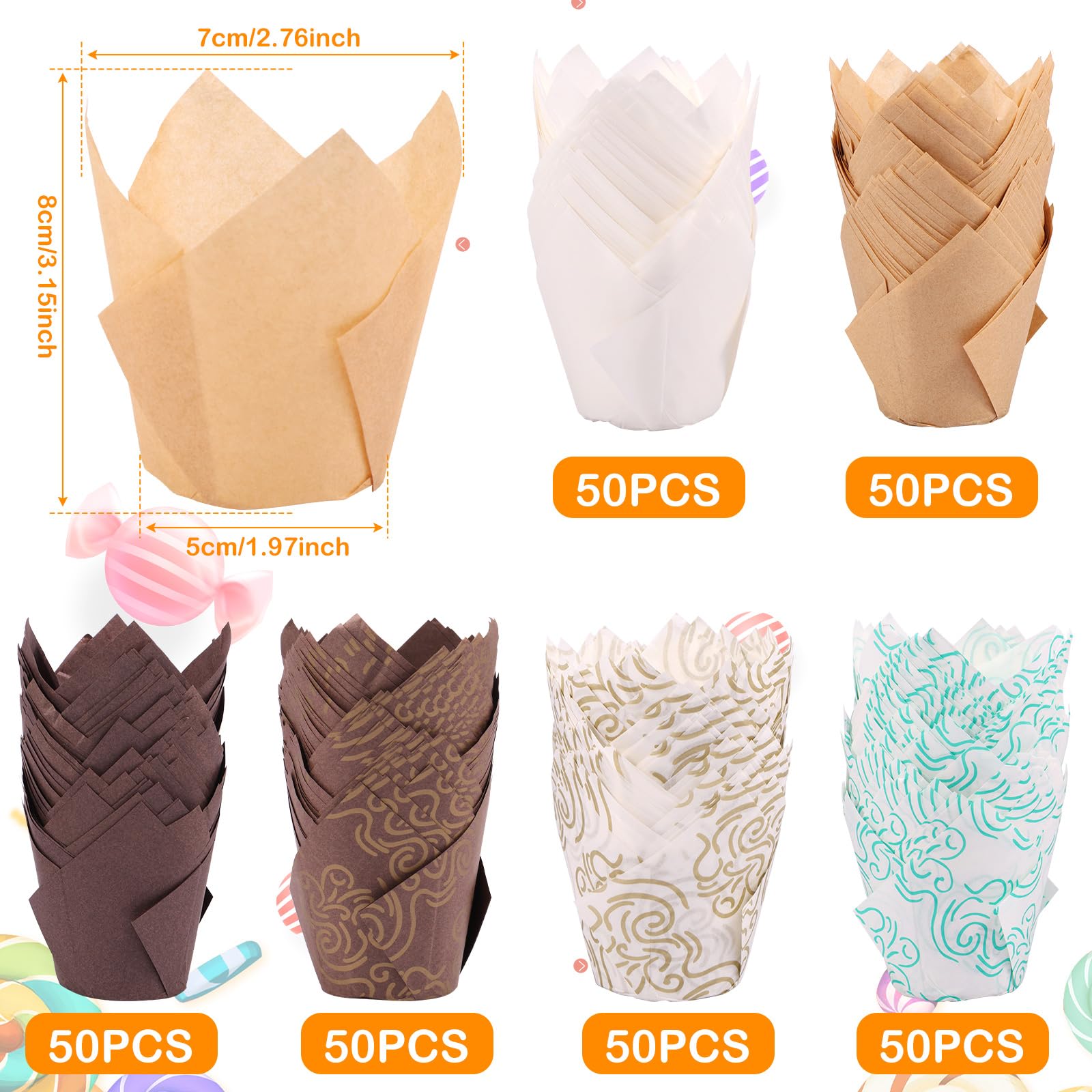 KTZCTPCA 300Pcs Tulip Cupcake Liners, Greaseproof Cupcake Wrappers, Multipurpose Cupcake Holders for Baking, Premium Muffin Liners Holders for Baking Cups for Wedding Birthday Party Baby Shower