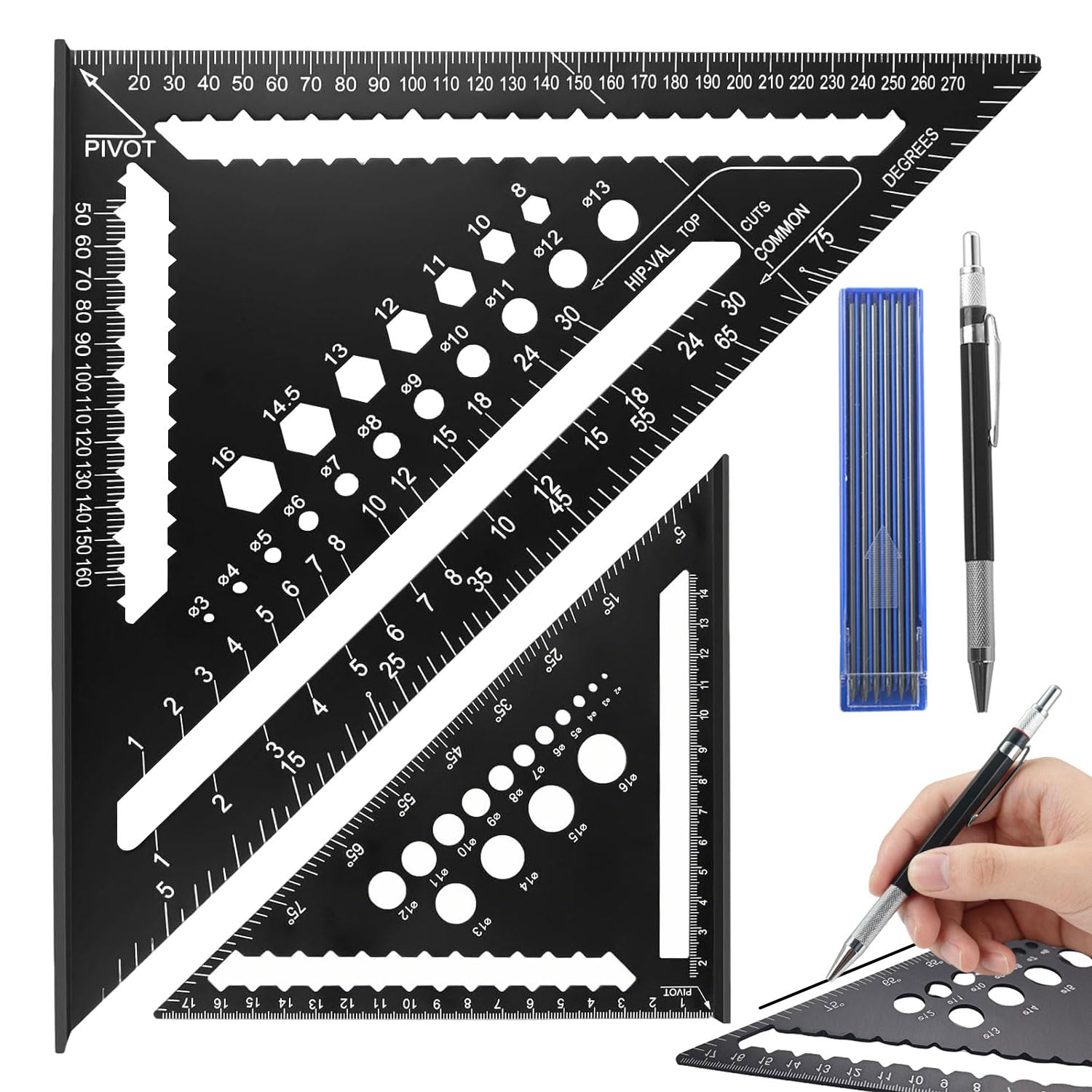 Set de 2 Piezas Multiusos Escuadra Carpintero de 7 y 12 Pulgadas Escuadras Metalicas Carpintero Escuadra Metalica Herramientas de Carpinteria para Bricolaje Carpintería Reformas del Hogar(180mm+300mm)