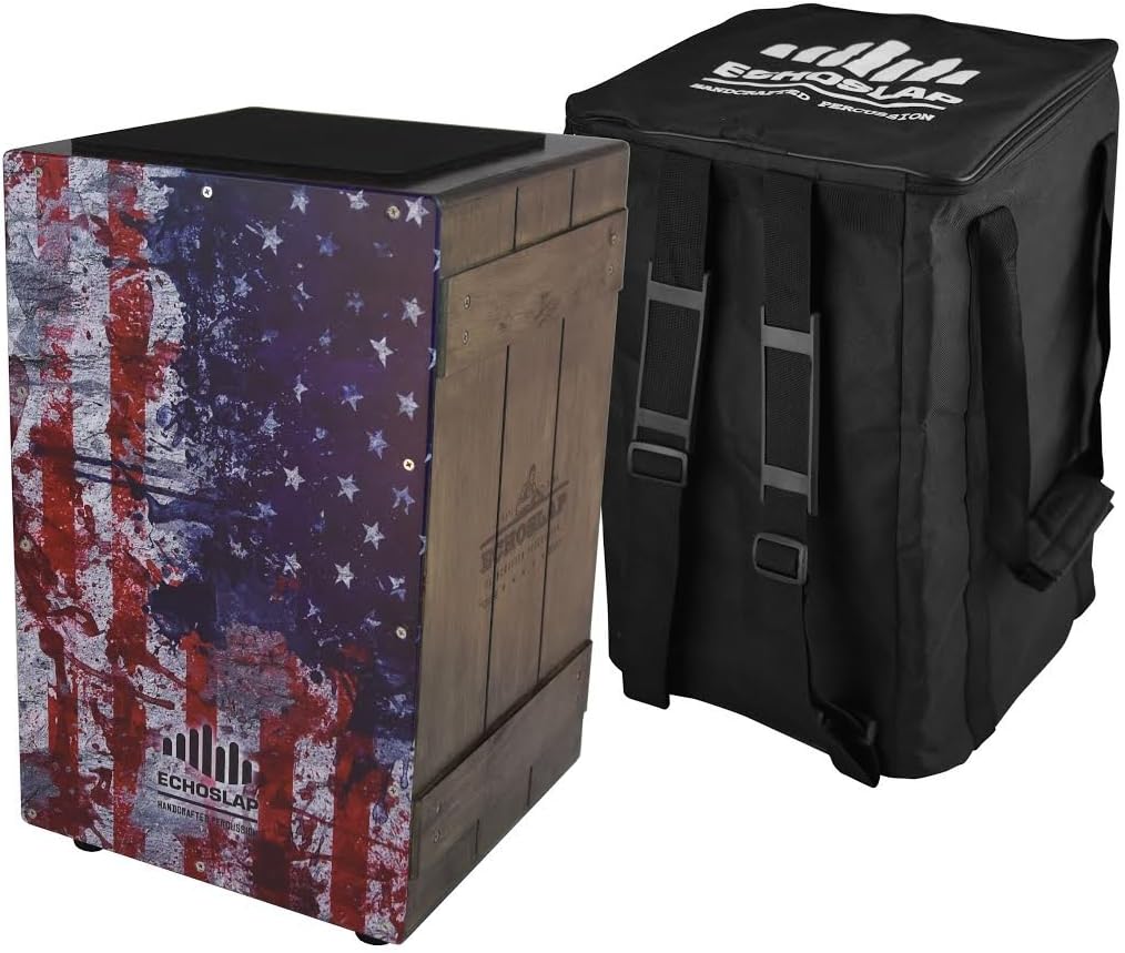 Vintage Crate Cajon -Vintage American Flag, Hand Crafted, Siam Oak Body, Plus Gig Bag