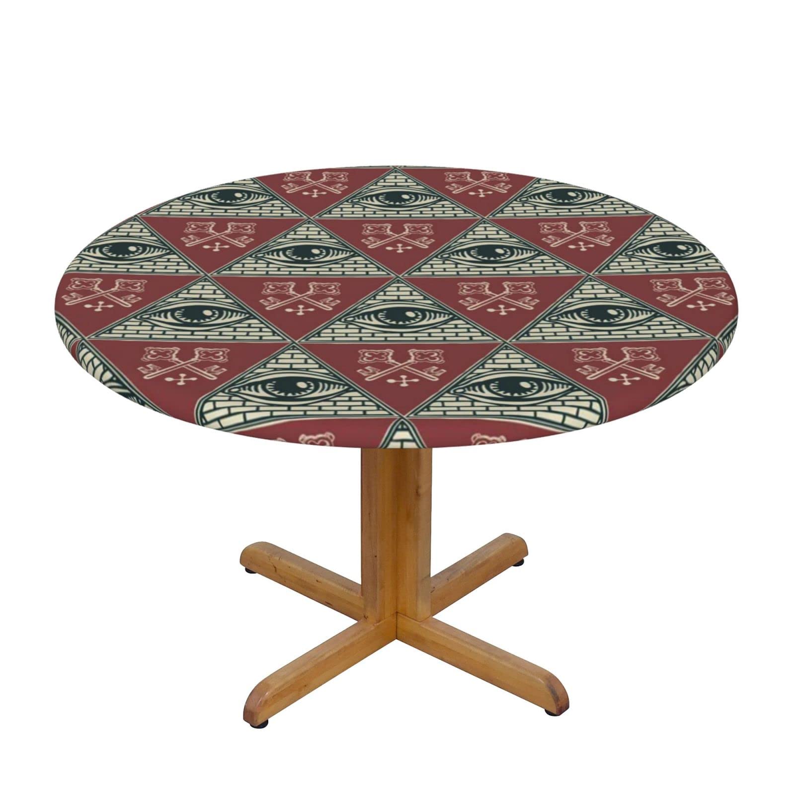 Lsjuee Round Fitted Tablecloth 40-44in Elastic Edged Table Cloth for Kitchen Dining Party Home Decor - Vintage All Seeing Eye Old
