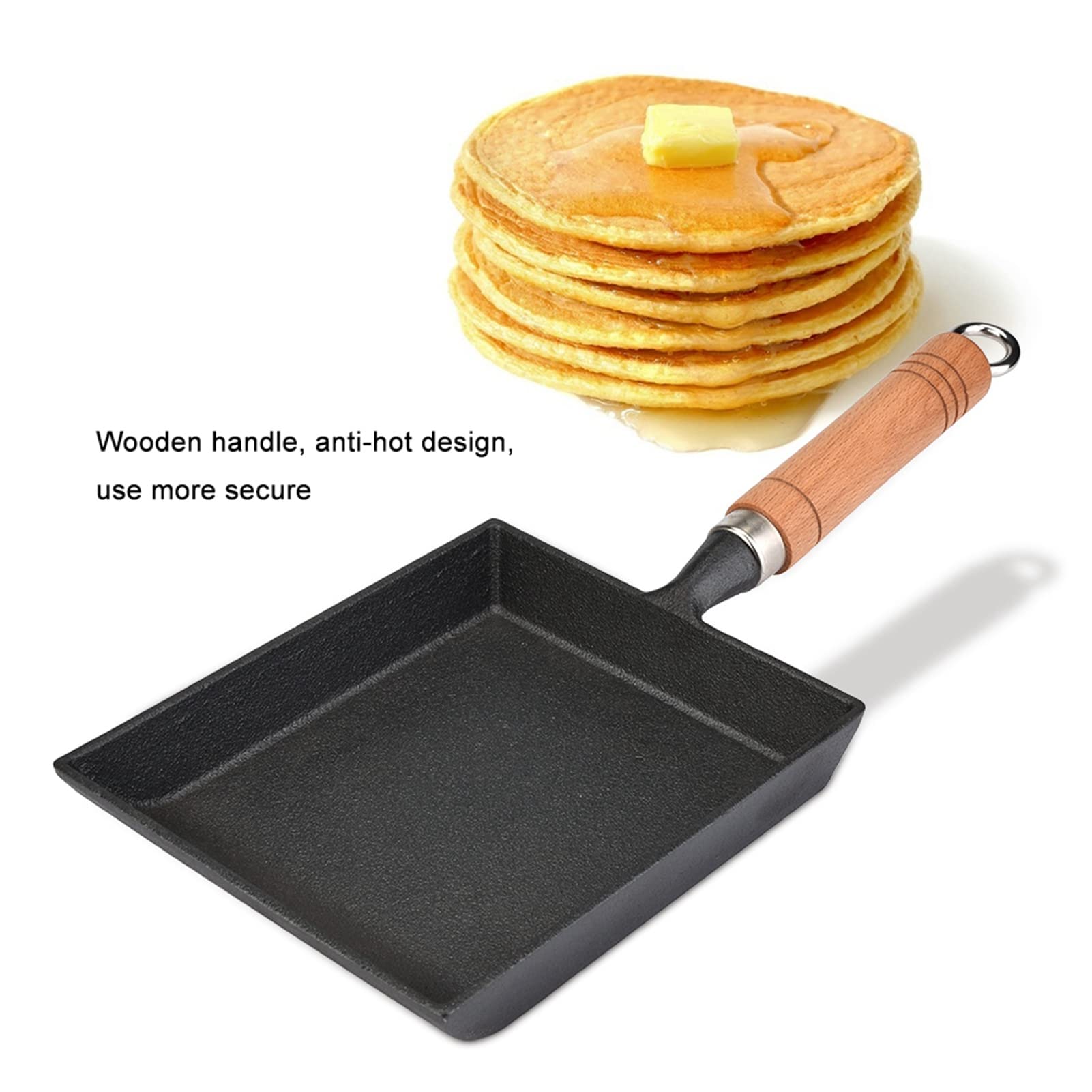 Tamagoyaki Pan Japońska Patelnia do Omletów Kwadratowa Patelnia do Jajek Tamago Patelnia Mini Patelnia Japońska Patelnia do Jajek z Drewnianym Uchwytem 37x15,5cm Czarna