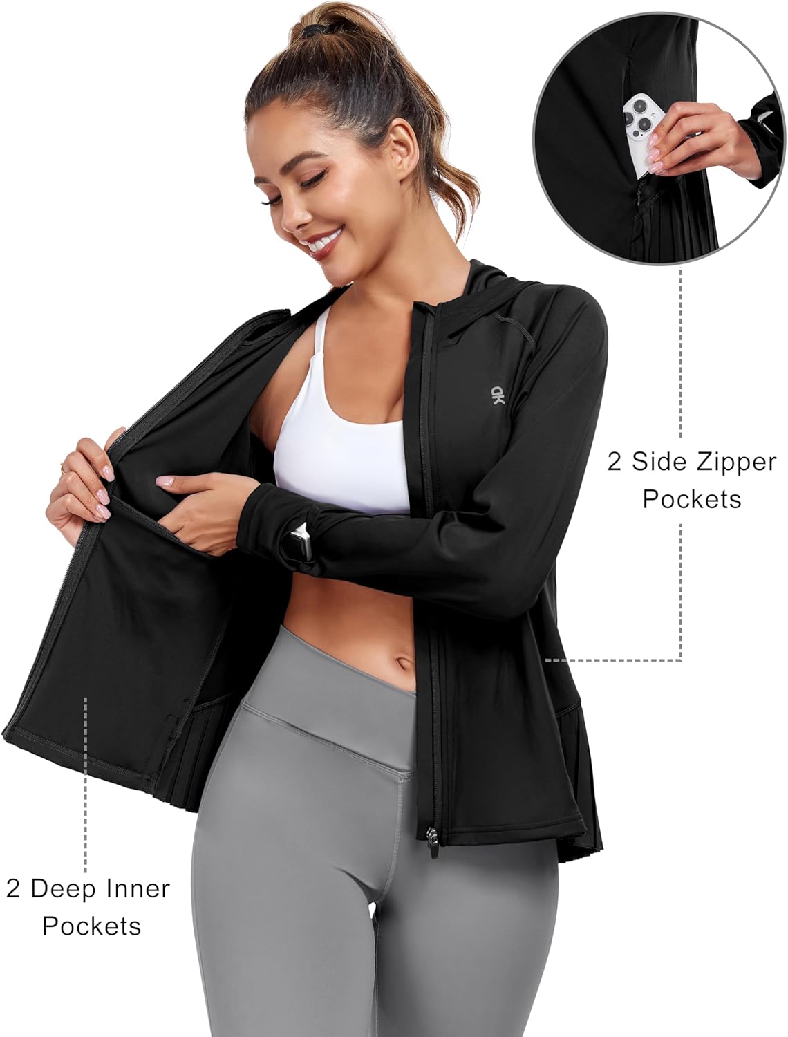 Little Donkey Andy Women's Golf Hoodie Jacket with Pleated Tennis Skirt Hem Full Zip Sun Protection Running Athletic Jackets - Image 5