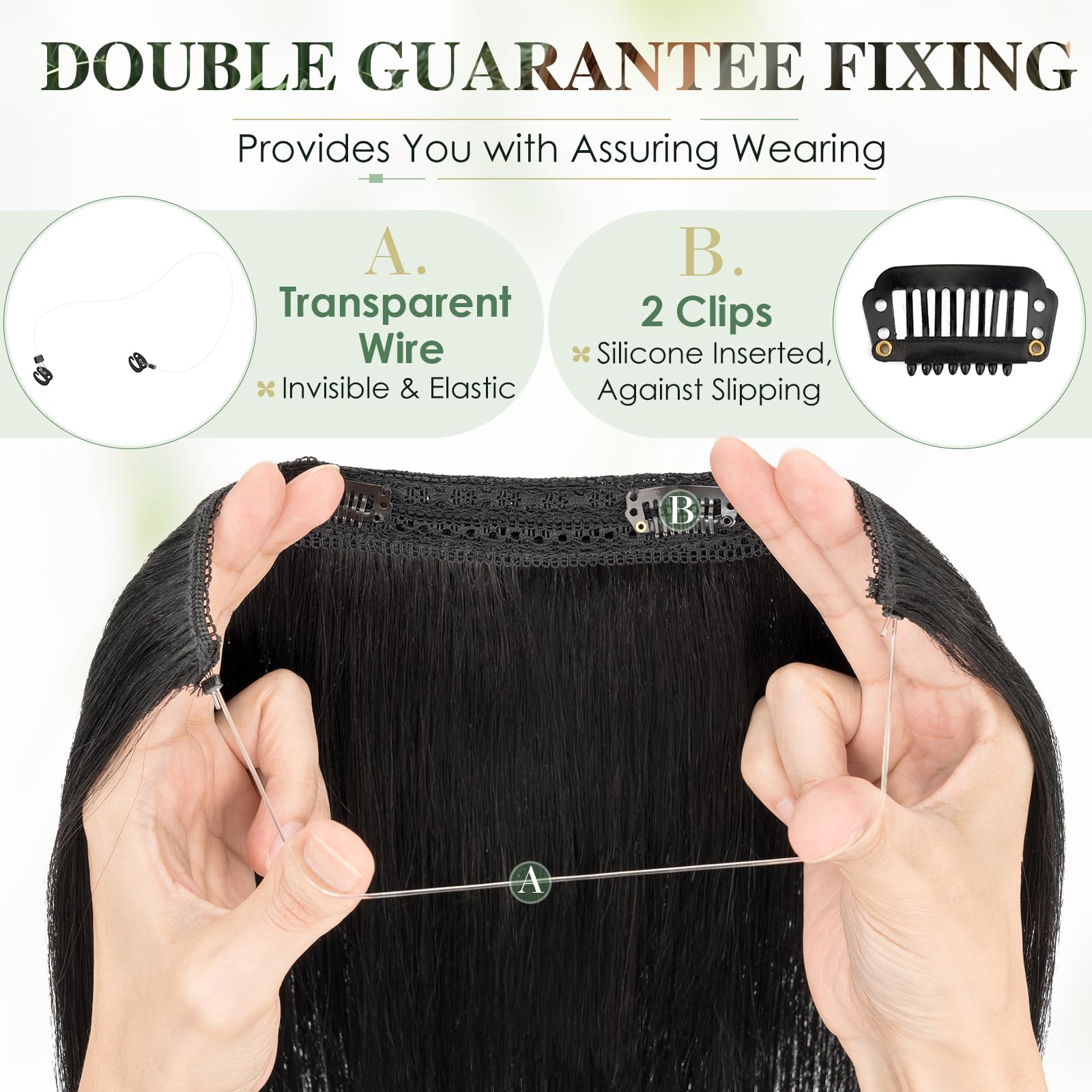 Elailite Invisible Wire Hair Extensions Real Human Hair Black Clip In One Piece Secret Wire Extension Band Straight Thick - Image 3