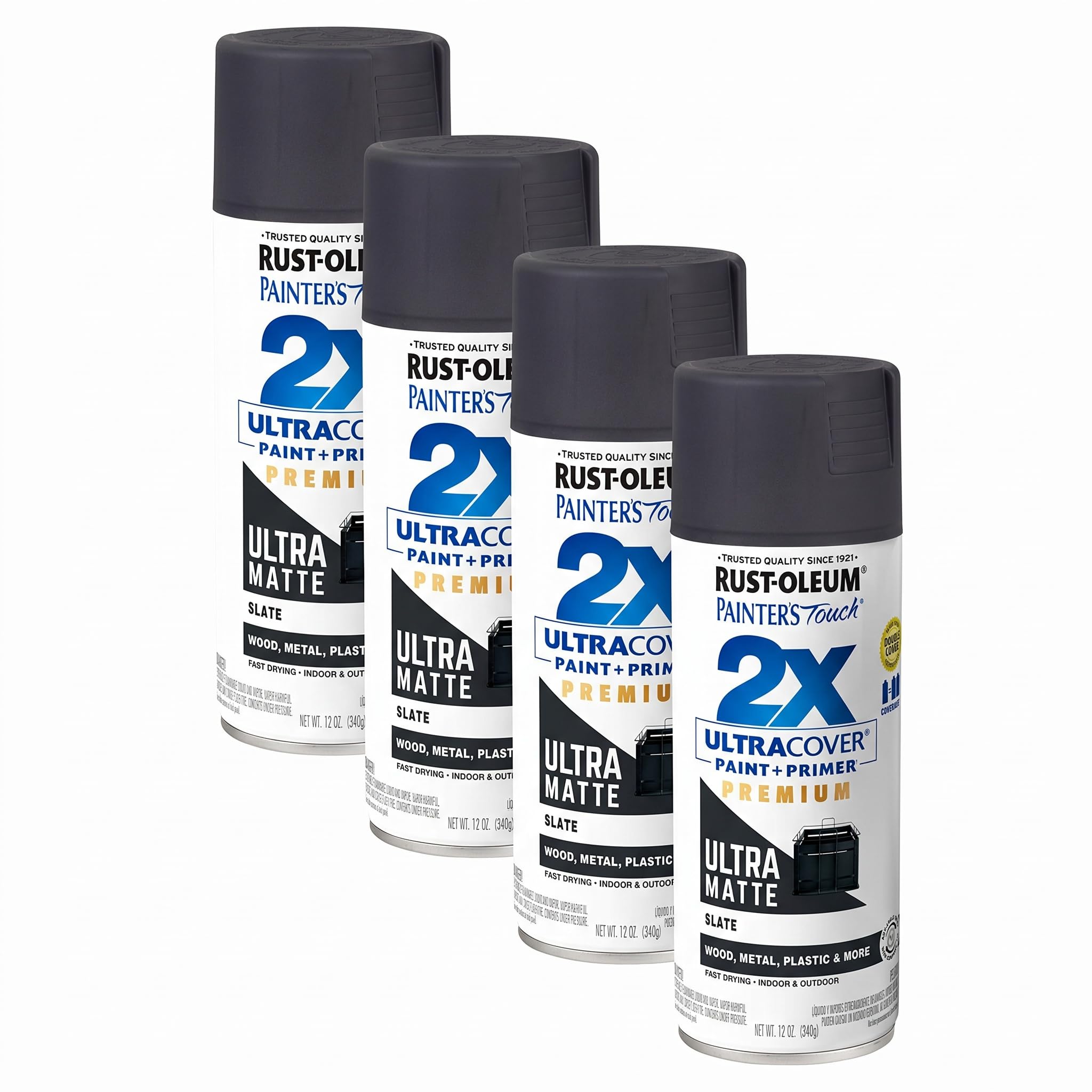 Rust-Oleum 331187 Painter's Touch 2X Ultra Cover Spray Paint, 12 oz, Ultra Matte Slate (Pack of 4)
