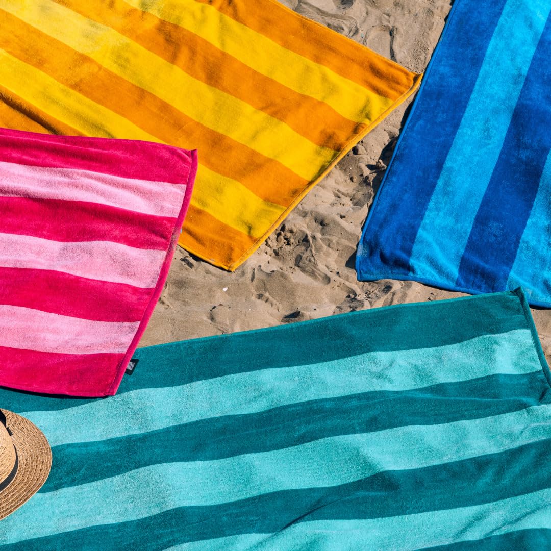 MOMOMUS Toallas de Playa Grandes Juego de 4 86x155 cm Tacto Velour Rayas Cabana Ultraabsorbentes
