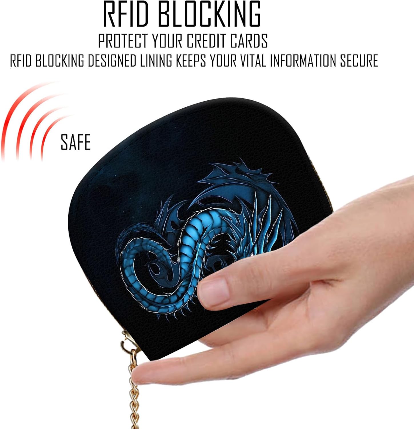 RFID Blocking Credit Card Holder Wallet for Women Men, Zipper Card Case with Keychain, Compact Small Wallet for Cards Cash ID,Fashion Cool Dragon image 4
