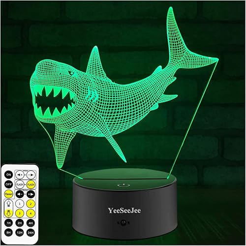 Juguetes de tiburón, luz nocturna de tiburón con temporizador ajustable de 7 colores, control remoto, juguetes de tiburón para niños, regalos de