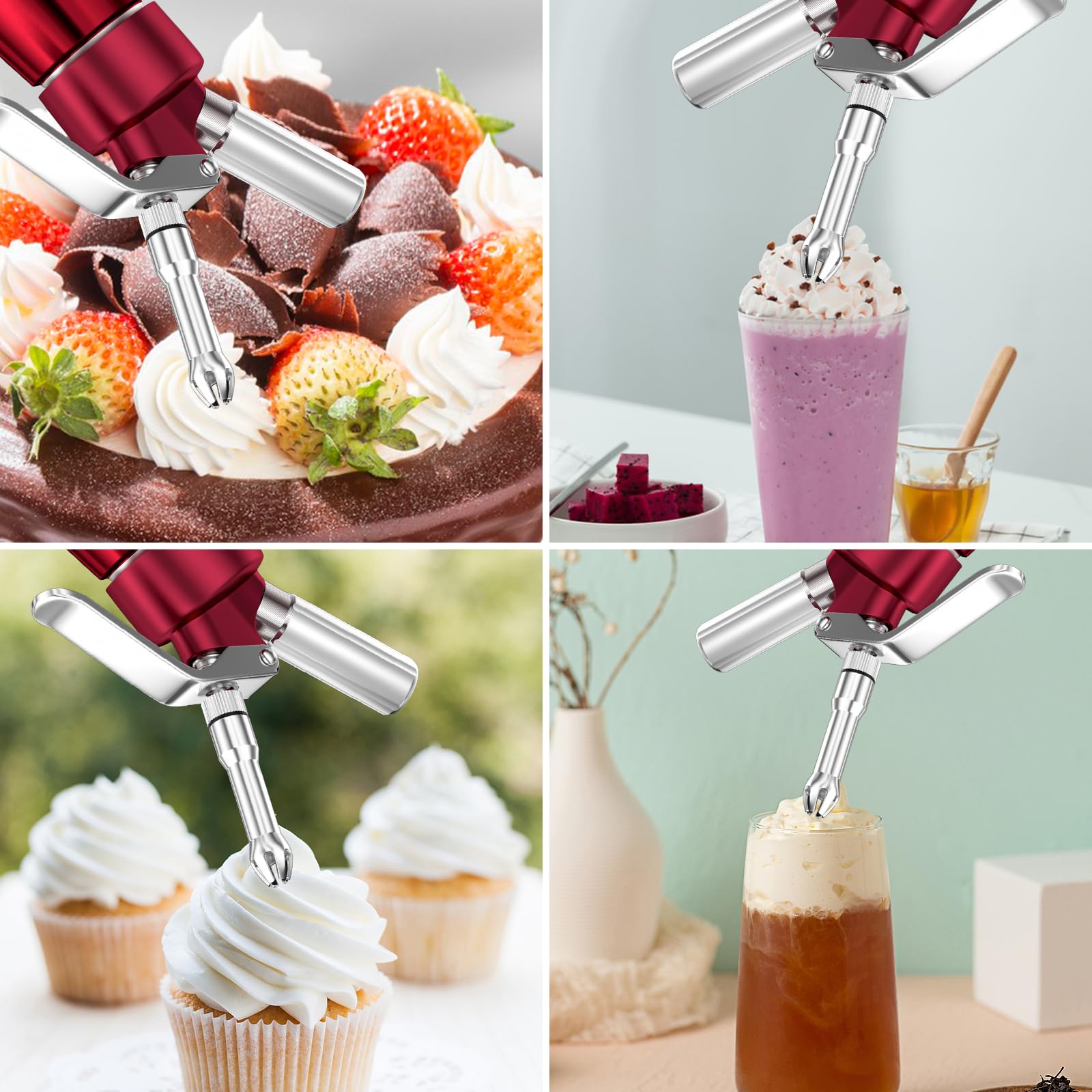Newaner 500 ml sifón de Cocina espumas, sifon de Nata Aluminio con 3 boquillas Acero Inoxidable y 1 Cepillo, dispensador de Crema para Decorar Pasteles de cumpleaños, pastelería, Helados y postres image_3