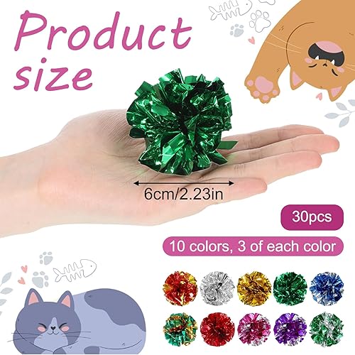 Miniatura 2 de 30 bolas arrugadas para gatos de 2.36 pulgadas interactivas para gatos, actividades coloridas de entrenamiento para masticar y perseguir, juguetes