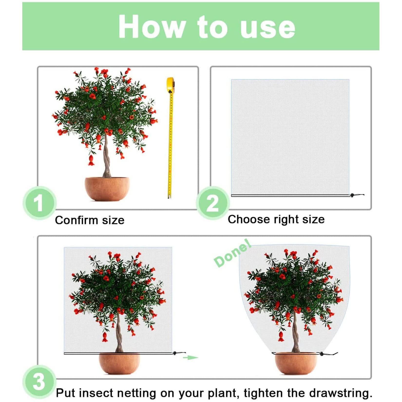 WLWLEO Malla de Red de Barrera contra Insectos para Plantas de jardín, Paquete de 4 Bolsas Protectoras para Tomates con cordón, contra plagas Bird Net para Proteger Frutas Verduras Flor,180x210CM