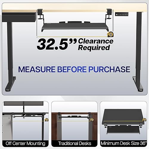Miniatura 3 de VIVO Bandeja para teclado debajo del escritorio ajustable de gran altura, sistema de montaje con abrazadera en C, 27 (33 abrazaderas incluidas) x 11