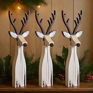 Syhood 3 Pcs Christmas Decorations Indoor Christmas Reindeer Table Sign Wood Reindeer Tiered Tray Decor Rustic Xmas Tabletop Centerpiece for Winter Party Mantel Fireplace Shelf Home Decoration