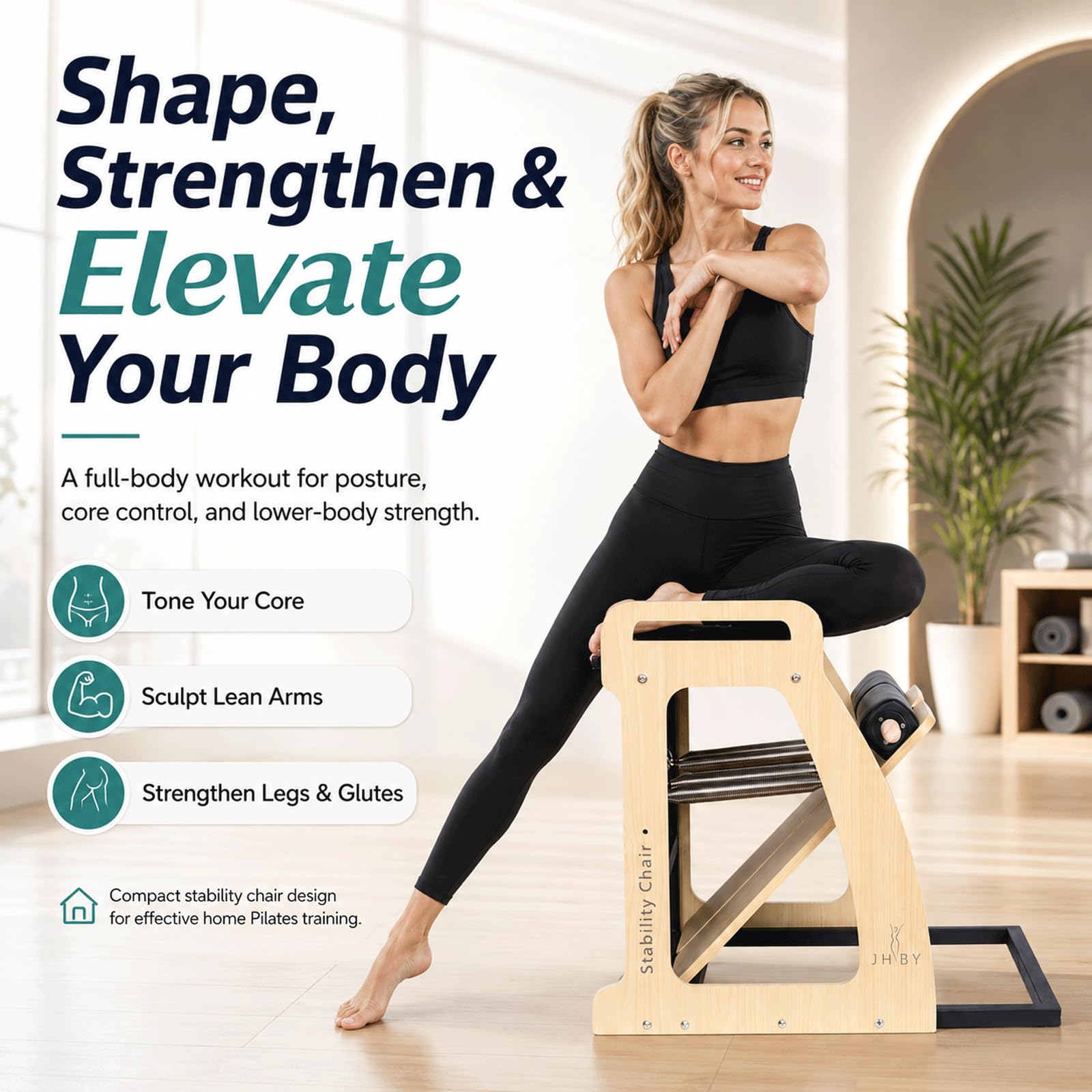 Pilates Stuhl, Pilates Stuhl für Home Workouts, Stabiler Metallrahmen, Pilates Stabilitätsstuhl, Yoga Fitness Trainer, Pilates Reformer Maschine (Schwarz)