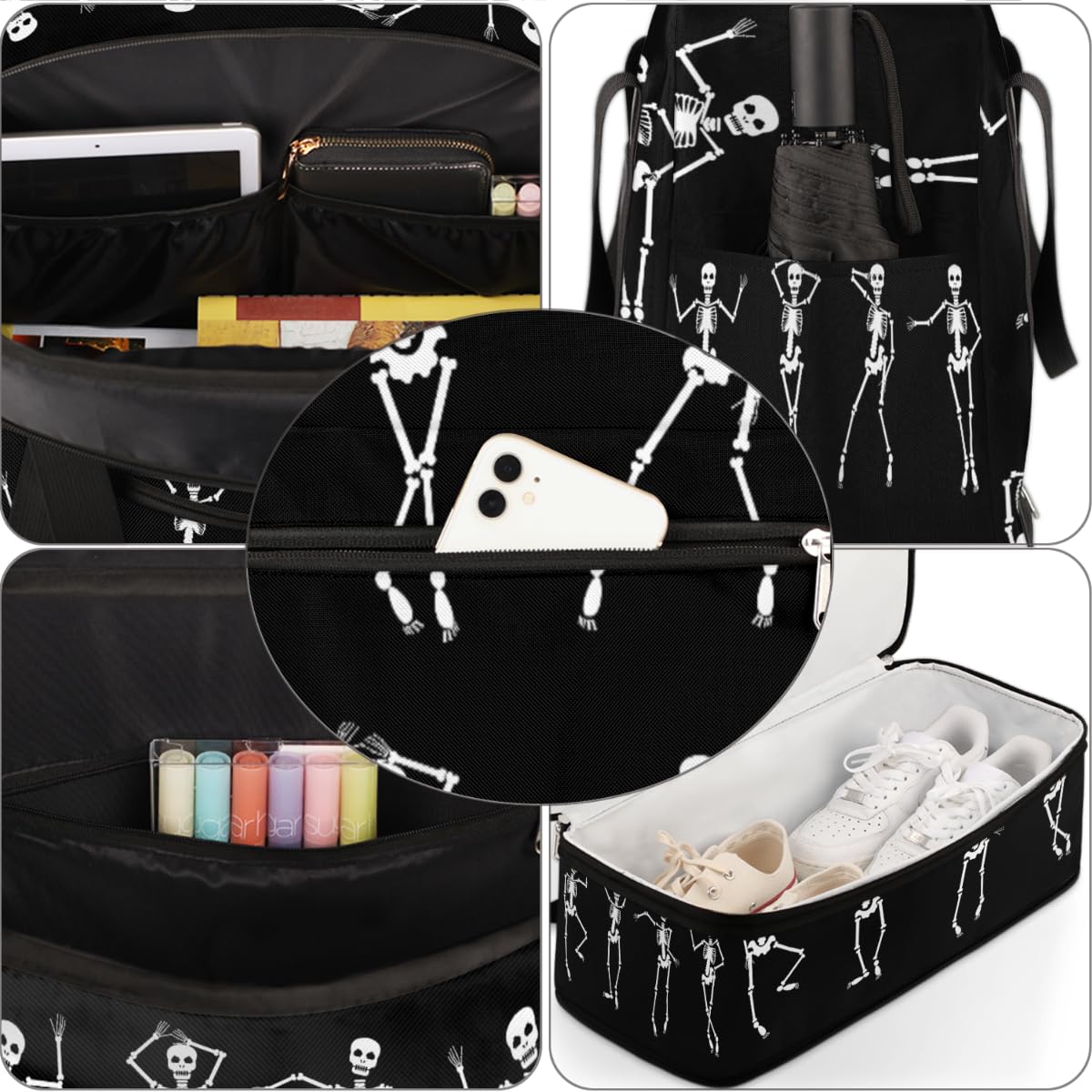 Sac de voyage amusant squelette de danse pour homme et femme - Sac fourre-tout pliable - 47 l - Pour sport, gym, yoga, couleur, 47 L, Organiseur de sac