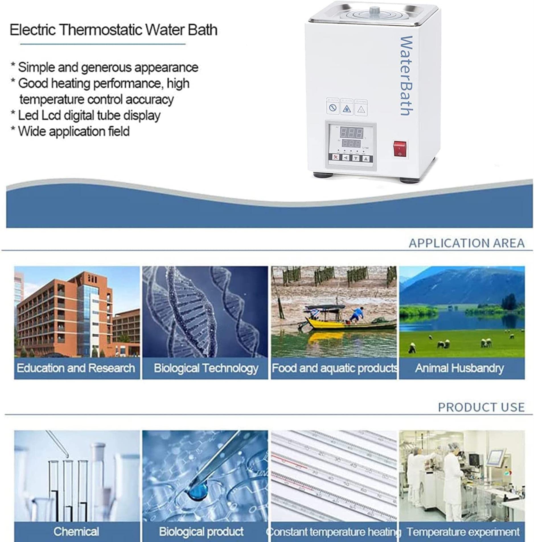 Baño María termostático eléctrico Digital, baño María de Laboratorio de 1 Orificio con Tapa Protectora, baño María termostático eléctrico para experimentos de Laboratorio