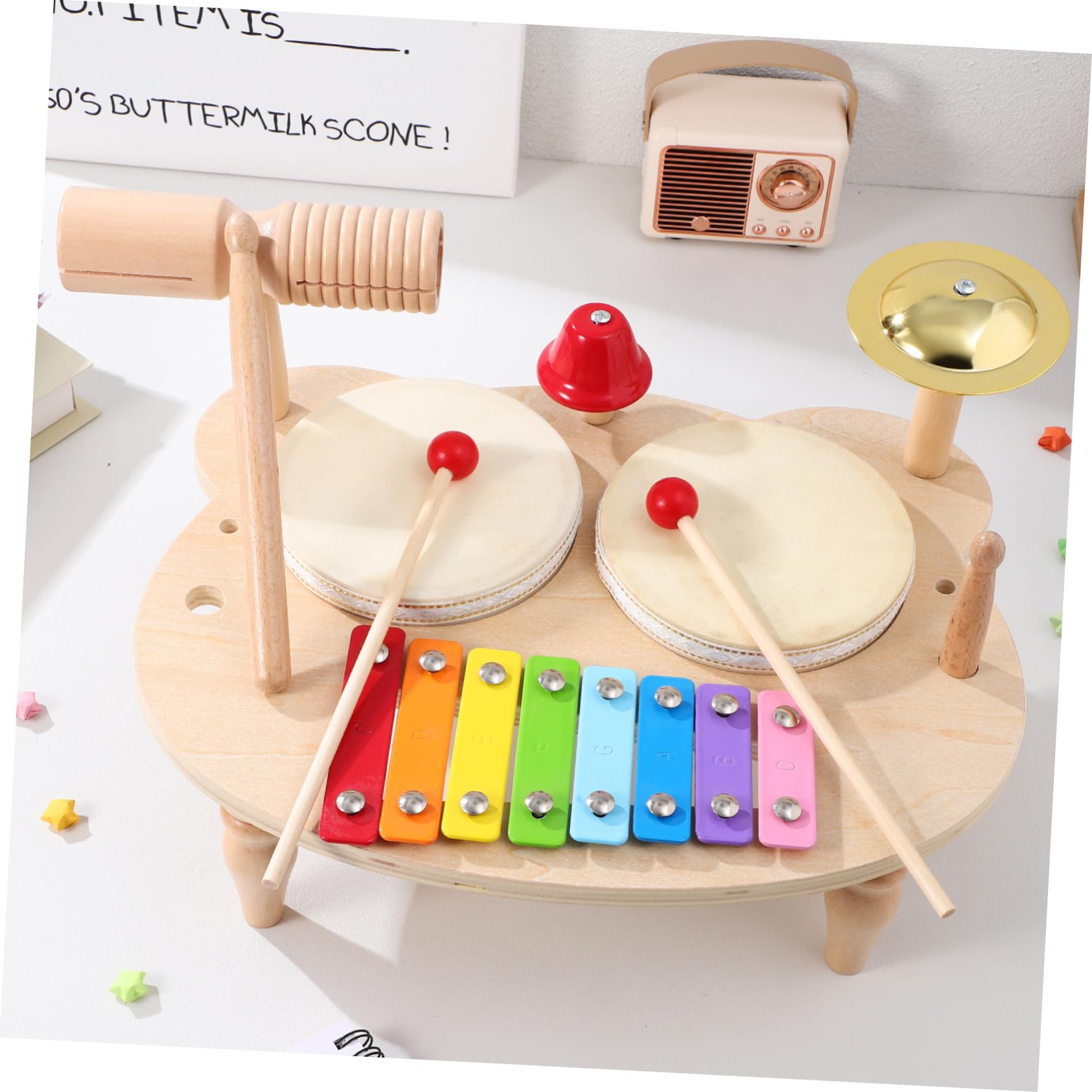 Mikikit Percusión Infantil de Madera con Xilófono y Pandereta Instrumento Musical Educativo para Regalo Colorido y Seguro Sonido Claro y Variedad de Tonos