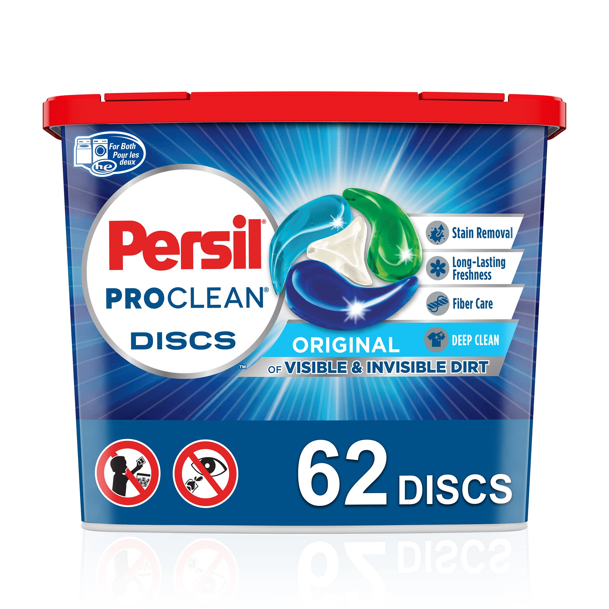 Persil Discs Laundry Detergent Pacs, Original Scent, High Efficiency (HE) Compatible, Laundry Soap, 62 Count