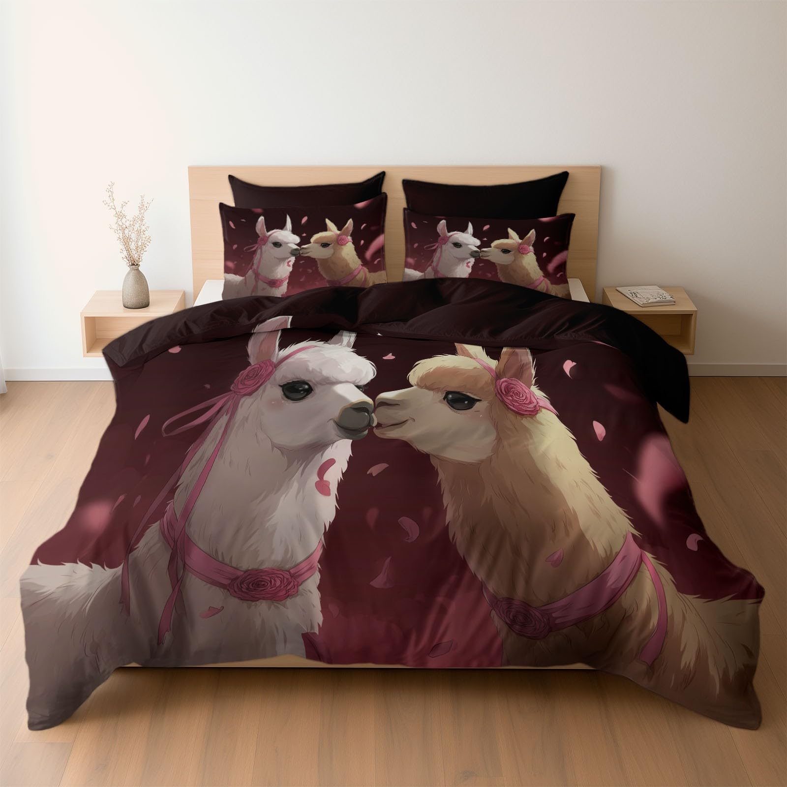 Housses de couettes 140x200cm marron foncé avec taies d'oreiller dessin animé